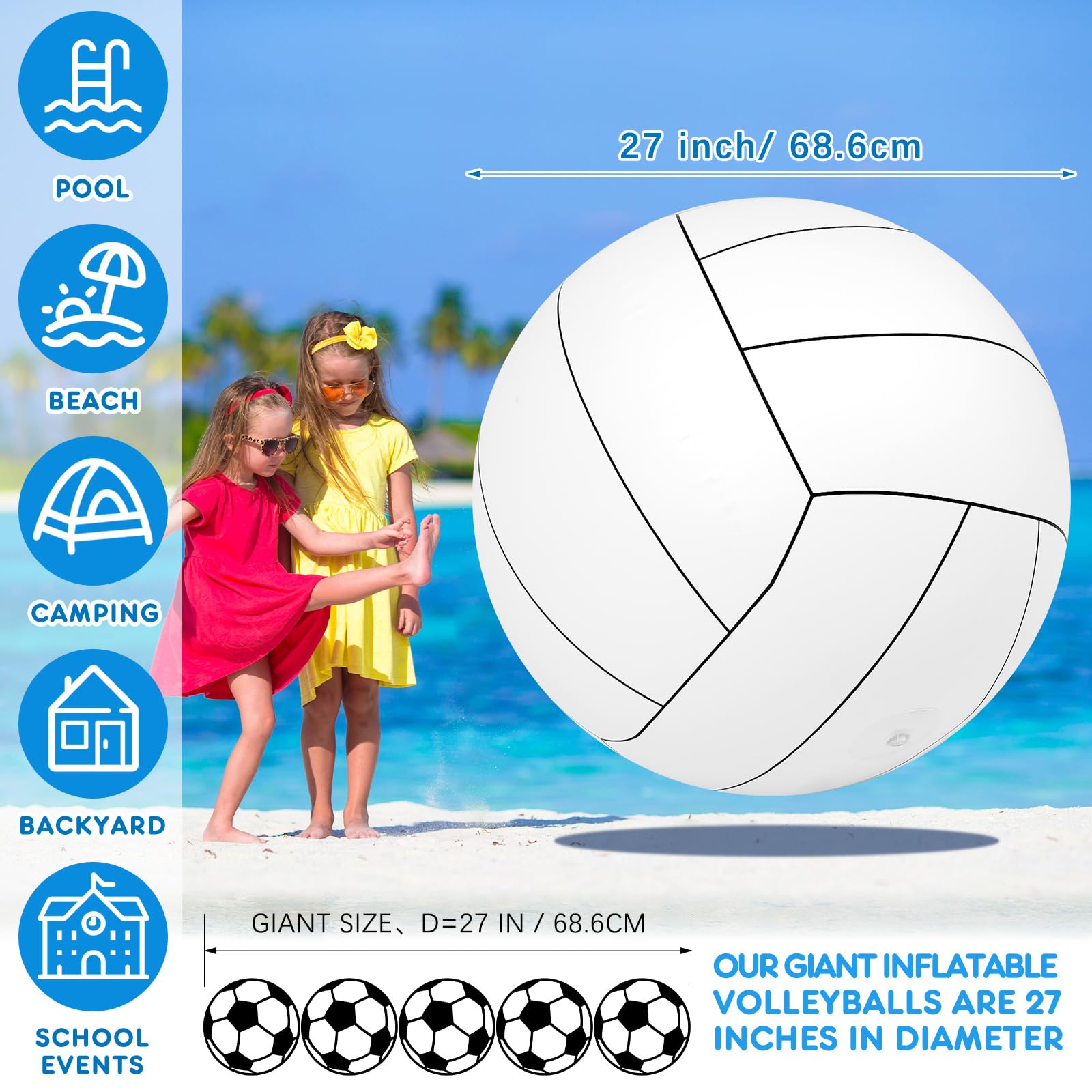 Libima 27 Inch Giant Inflatable Volleyball for Beach, Pool, and Outdoor Games – Perfect for Themed Parties, Family Gatherings, and Summer Fun