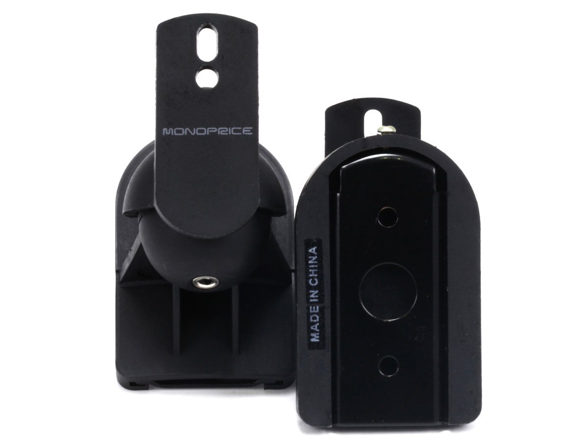 Monoprice Low Profile 7.5 lb Capacity Speaker Wall Mount Brackets Pair - Heavy Duty Black Speaker Mounts for Home Theater, Studio & Surround Sound Systems