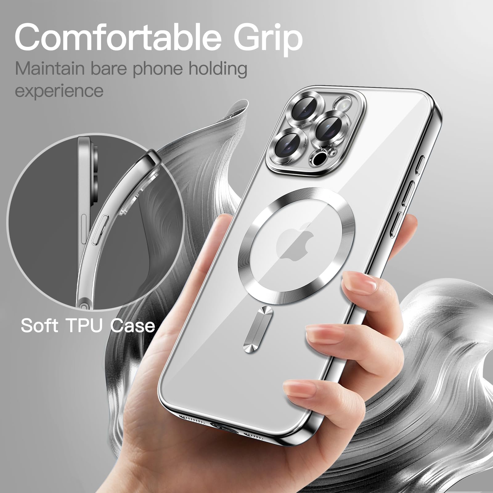 JETech Ultra Thin Clear Case for iPhone 16 Pro 6.3-Inch | Shockproof TPU Cover with Camera Protection | MagSafe Compatible Wireless Charging | Silver Electroplated Phone Case | Perfect for Daily Use, Travel & Outdoor Activities