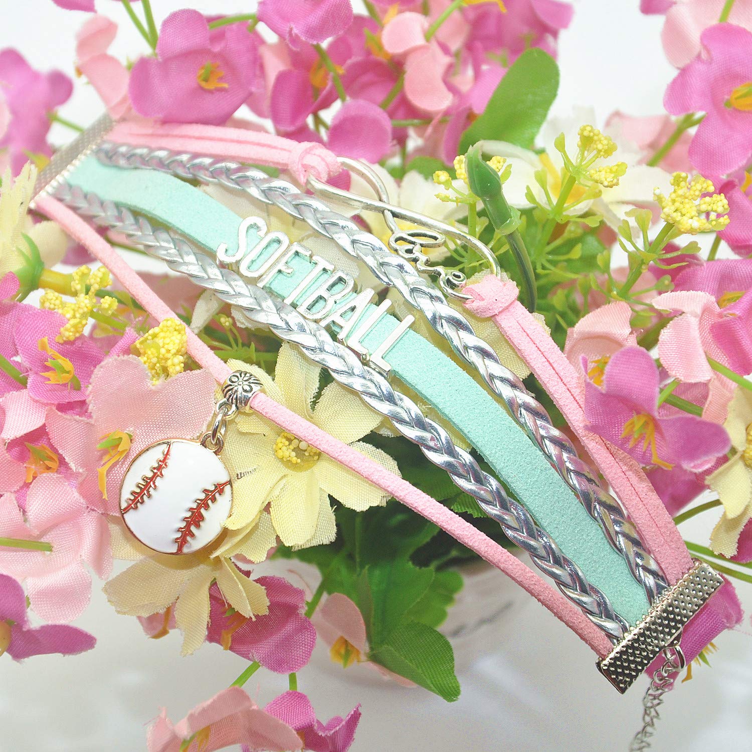HCChanshi Infinity Love Charm Softball Bracelet - Team Themed Jewelry for Adult Softball Fans & Couples (Bulk Pack) - Perfect for Game Days, Valentine's Gifts & Team Spirit Accessories