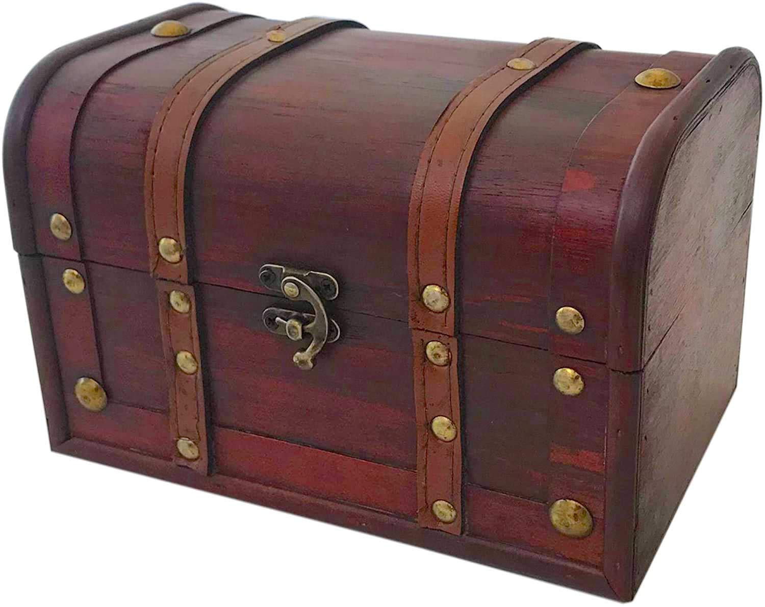 Handcrafted Wooden Treasure Chest with Leather Accents - Decorative Storage Box with Lock & Lid for Home Décor, Jewelry, Keepsakes & Small Valuables - Perfect for Bedroom, Living Room & Office Organization