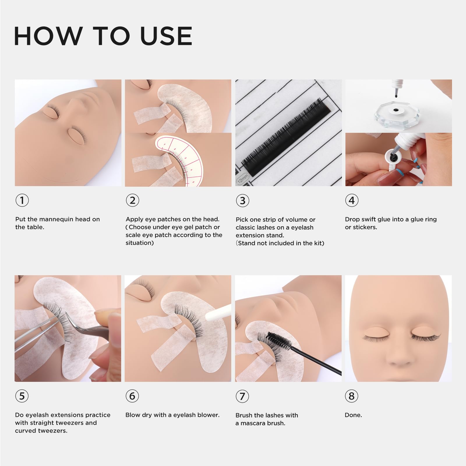 BEYELIAN Professional Eyelash Extension Kit - 353 Piece Set with Removable Eyelids Mannequin Head for Beginners | Salon & Home Use, DIY Lash Practice, Beauty Training, Professional Certification Prep