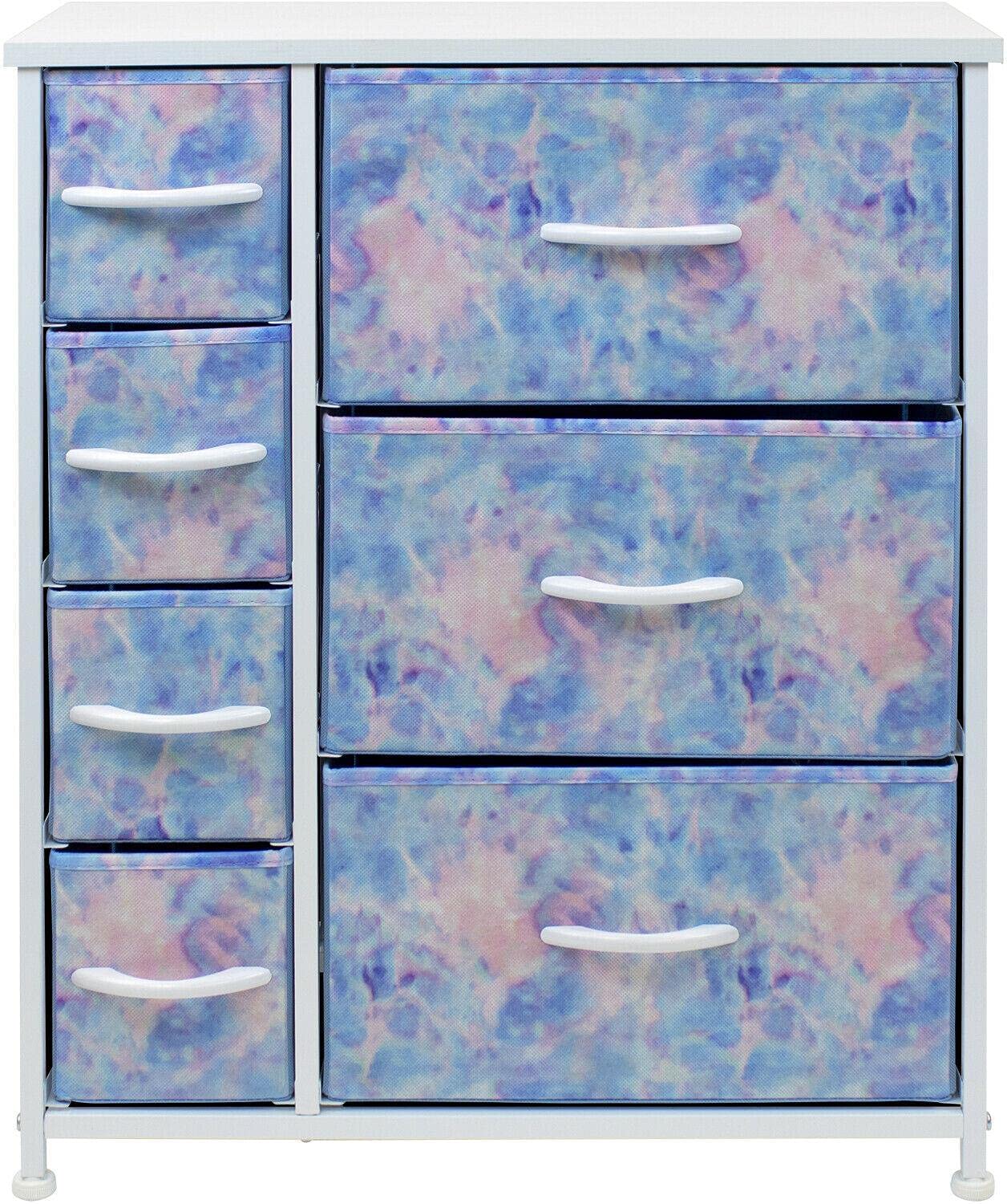 7-Drawer Nightstand Chest | Bedside Dresser for Bedroom & Office | Tie-Dye Storage Cabinet | Closet Organizer & Bedroom Furniture | Perfect for Small Space Organization & Home Decor
