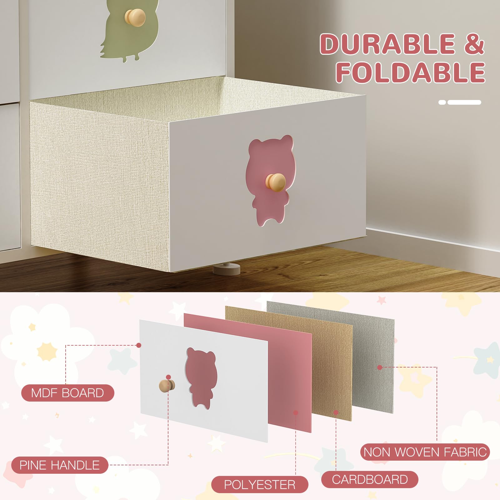FRAPOW Kids Dresser with 8 Fabric Drawers - Wood Top & Metal Frame Storage Organizer for Baby Girls & Toddlers - Perfect for Nursery, Bedroom, Closet & Apartment Organization - Ideal for Storing Clothes, Toys & Baby Essentials