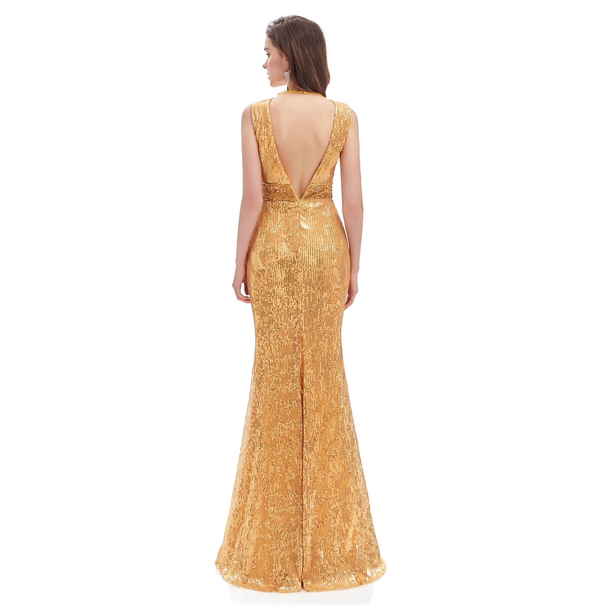 FCOMES Women's Sparkly Sequin Mermaid Evening Gown for Formal Party, Homecoming, Prom & Celebrity Events - Sleeveless Long Backless Dress for Special Occasions