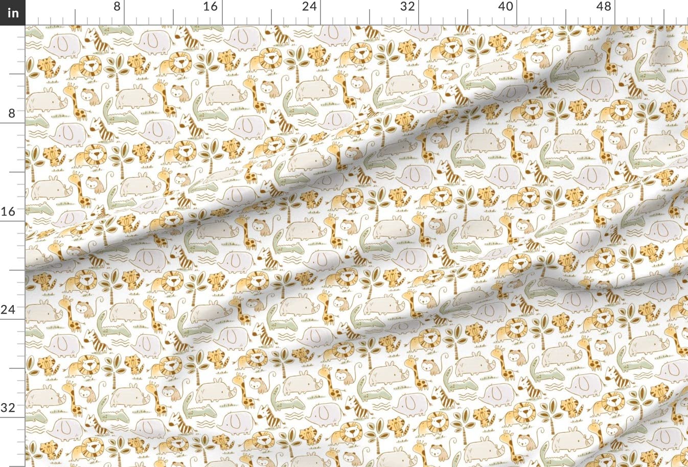Line Art Safari Animals Lion Zebra Monkey Giraffe Printed Minky Fabric by The Yard - Soft Baby Blanket Material for Sewing, Quilt Backing & Plush Toys - Perfect for Nursery Decor, DIY Projects & Kids Room