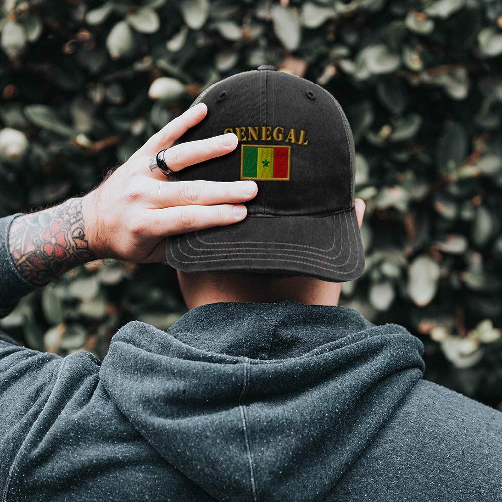 Richardson Trucker Mesh Hat with Senegal Flag Embroidery - Breathable Cotton Dad Cap for Men & Women - Adjustable Snapback in Black & Charcoal - Perfect for Outdoor Activities, Sports & Casual Wear