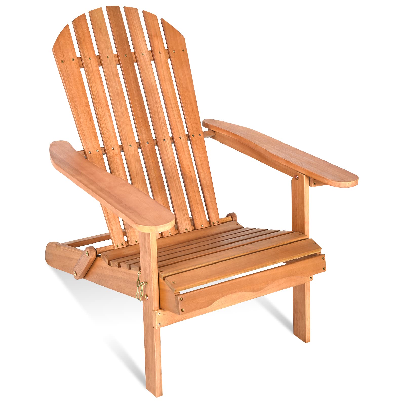 **Tangkula Folding Adirondack Chair - Weather-Resistant Eucalyptus Wood Outdoor Lounger for Patio, Porch, Deck, Poolside & Backyard - Perfect for Relaxing, Sunbathing & Outdoor Gatherings (Natural, 1-Pack)**