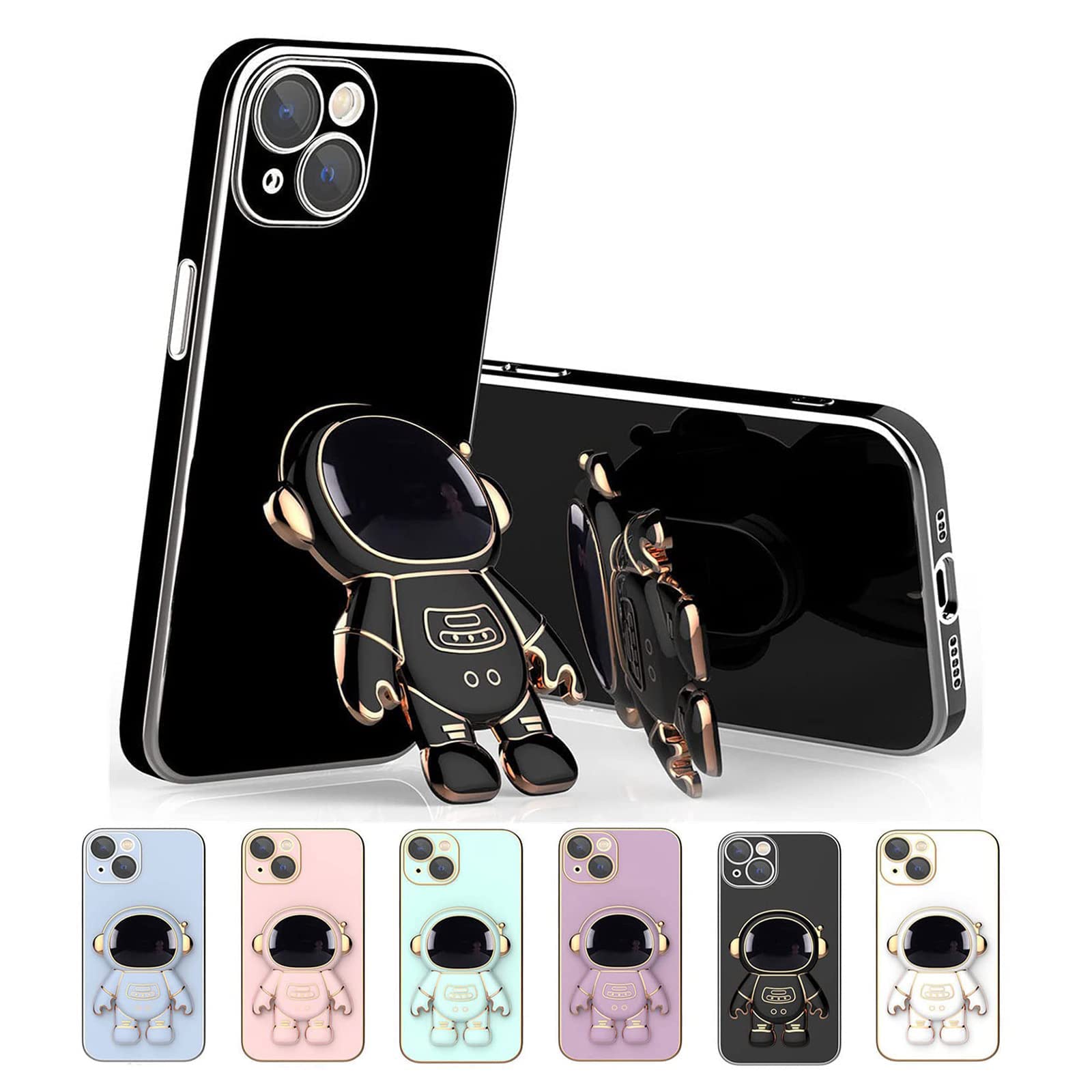 Astronaut Phone Case with Stand & Lens Protector for iPhone 13 Pro Max - Shockproof Protective Cover with Kickstand, Anti-Scratch Film - Perfect for Work, Travel & Space-Themed Gifts (Black)