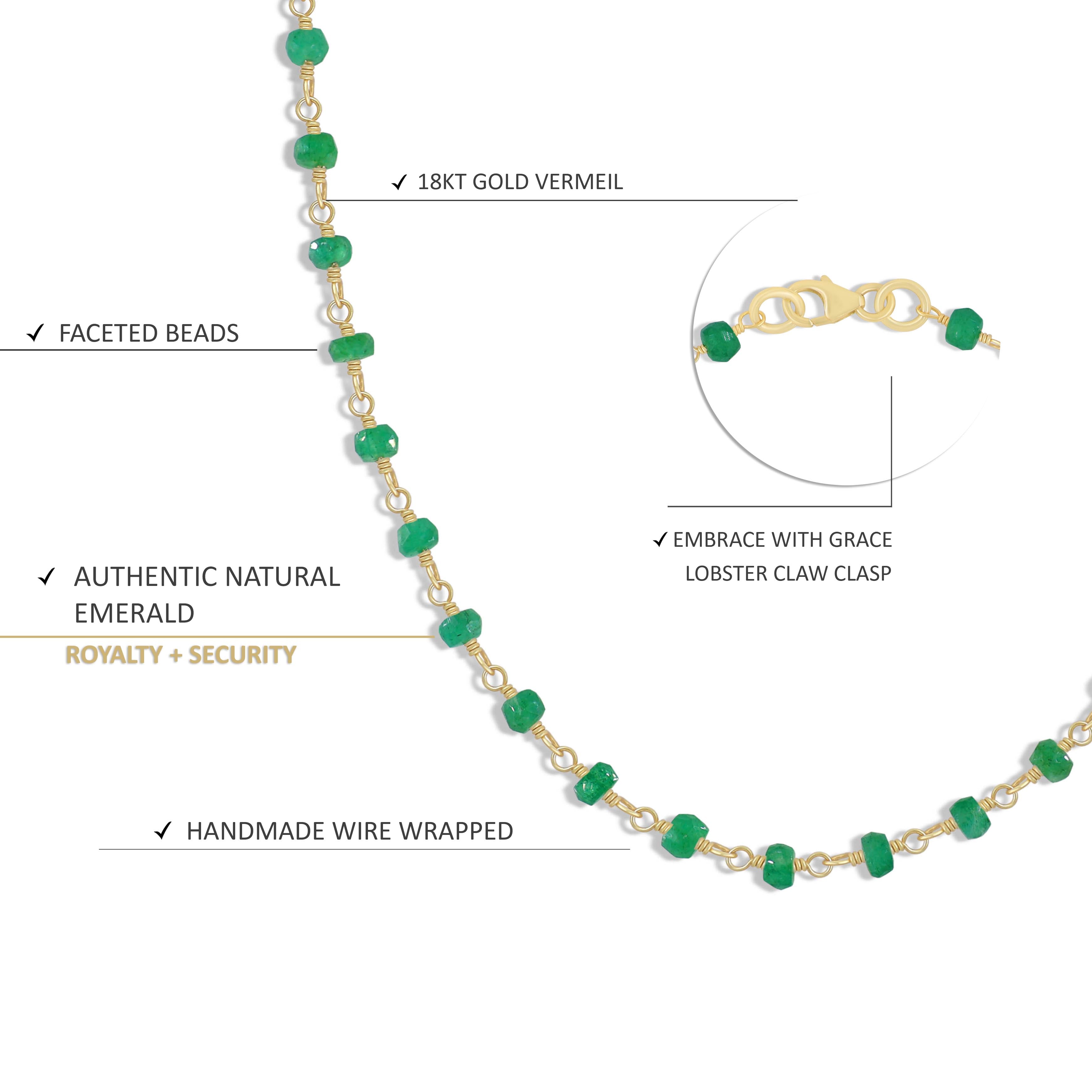 Faceted Emerald Smooth Beads Necklace With 18kt Gold Vermeil For Women - Elegant Jewelry Gift for Birthday, Anniversary & Special Occasions