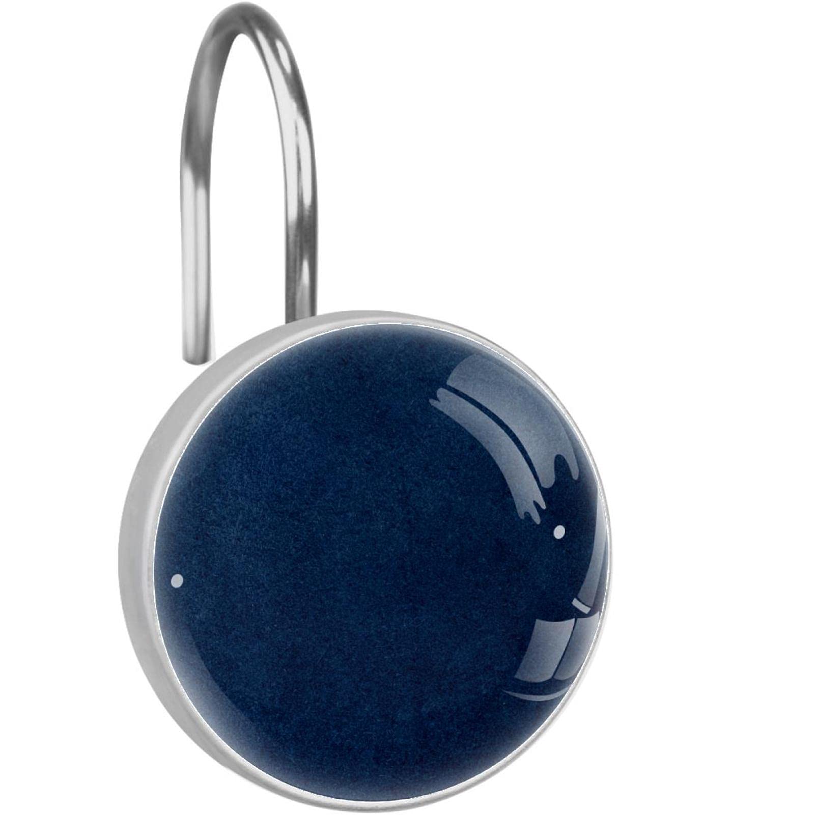 12 Pack Navy Blue Rustproof Shower Curtain Hooks - Decorative Bathroom Curtain Rings for Shower, Bathtub, and Window Drapes