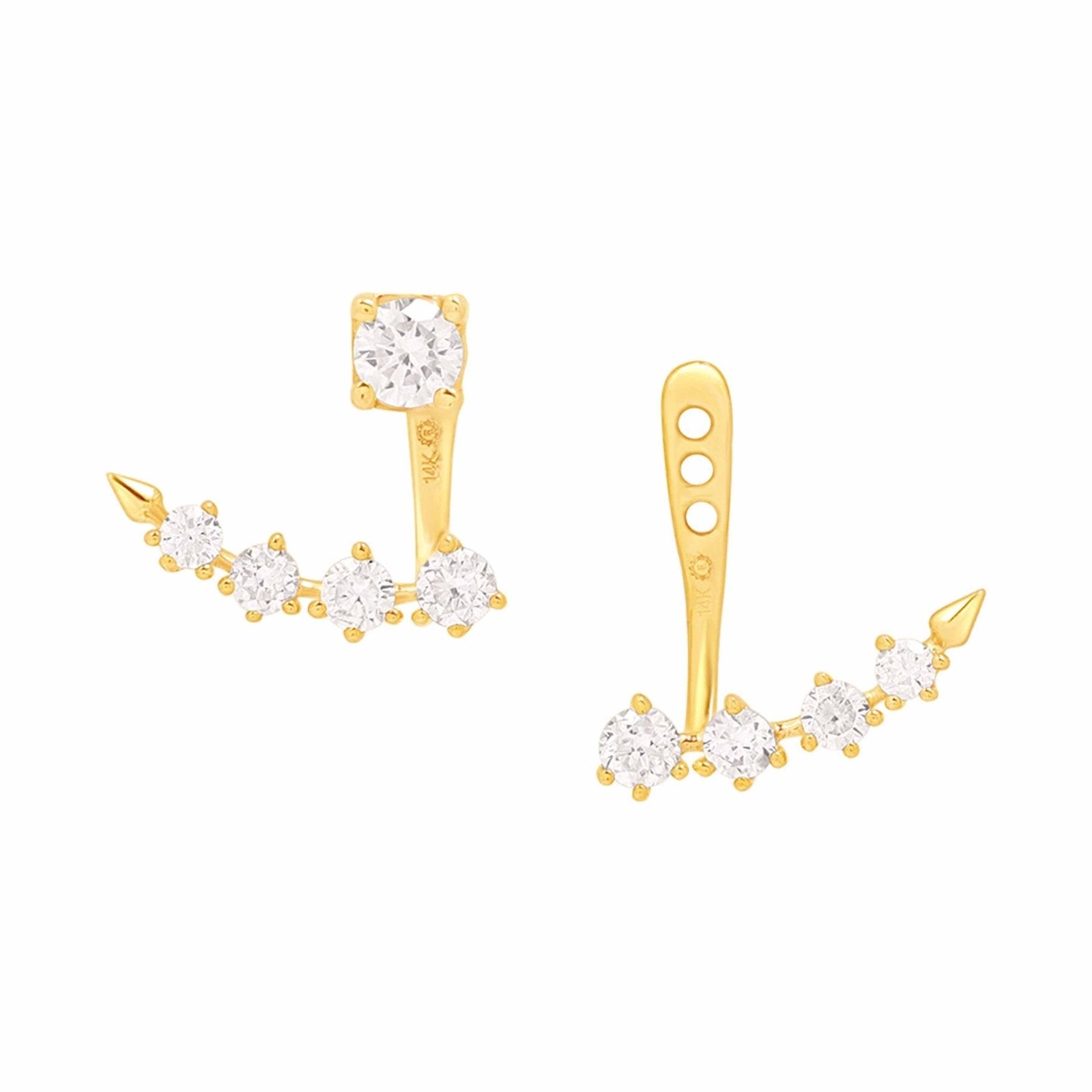 14K Yellow Gold Diamond Arc Ear Jacket & Stud Earrings Set - Elegant Dangle Earrings for Women - Perfect for Weddings, Parties & Special Occasions