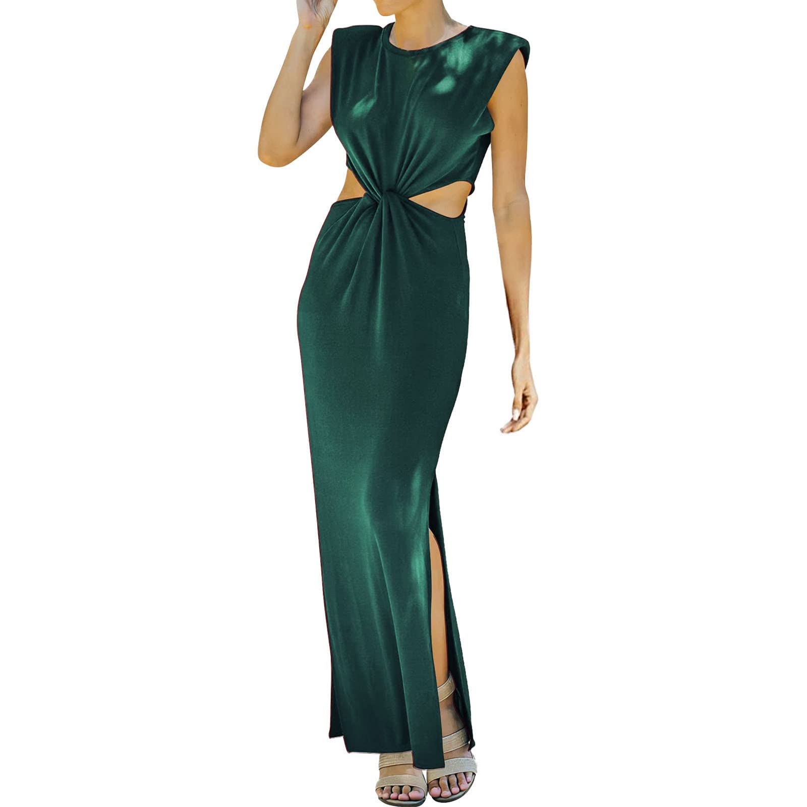 Sexy Satin Cocktail Dress for Women 2022 - Elegant Cutout Waist Sleeveless Evening Gown with High Slit | Perfect for Parties, Weddings & Formal Events