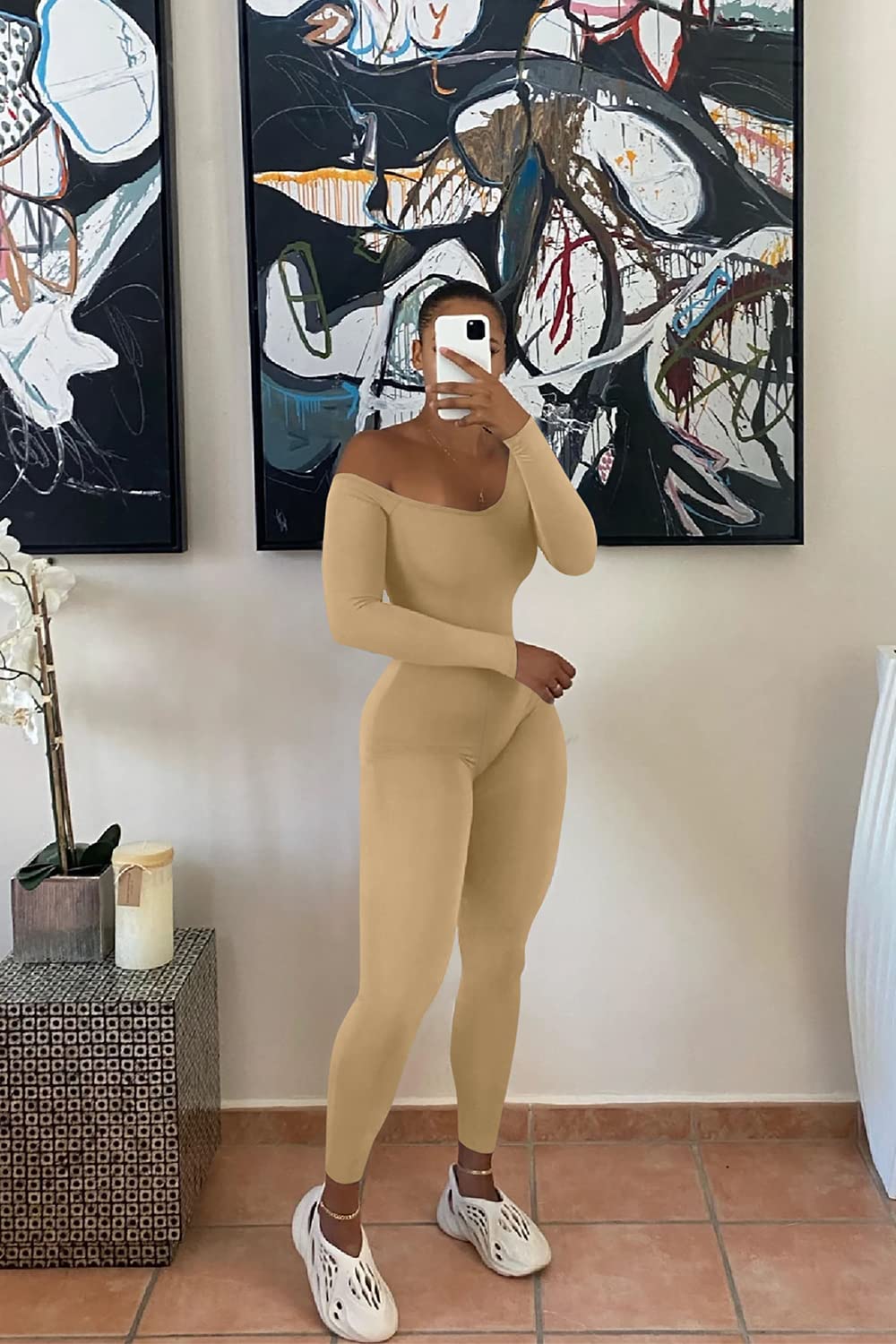 GOKATOSAU Women's Sexy Long Sleeve Bodycon Jumpsuit - Solid Color Clubwear & Party Outfit for Night Out, Date Night, and Special Occasions