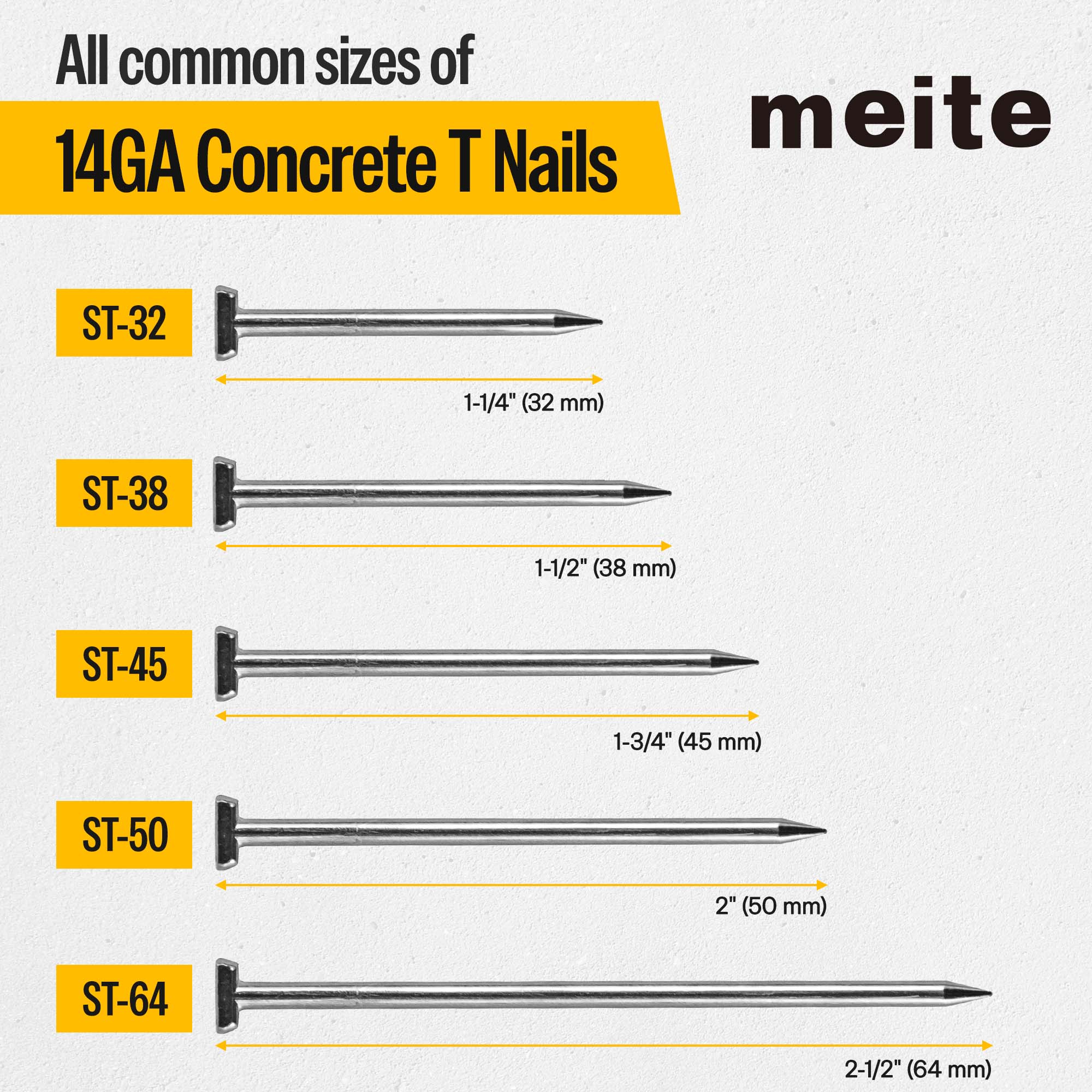 14 Gauge Concrete T Nails - Glue Collated 1.5