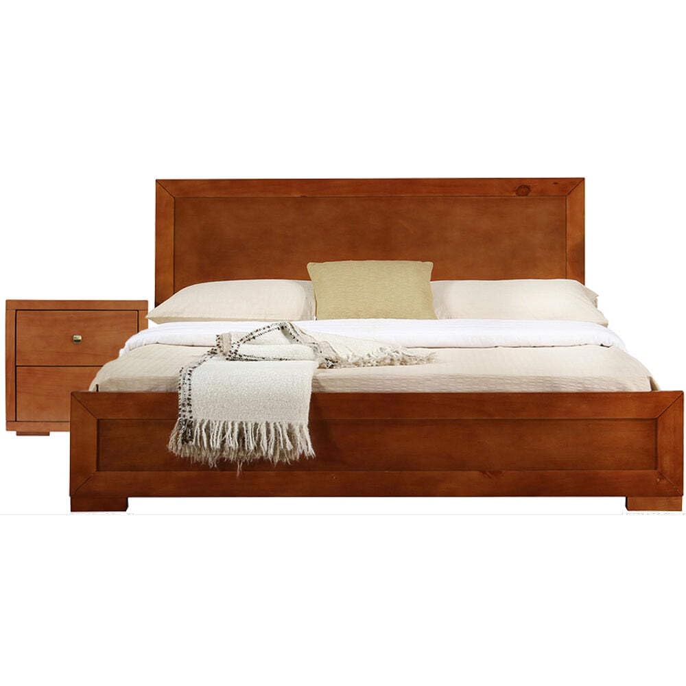 Cherry Wood Camden Isle Trent Full Size Platform Bed with Nightstand - Modern Bedroom Furniture for Small Spaces & Guest Rooms