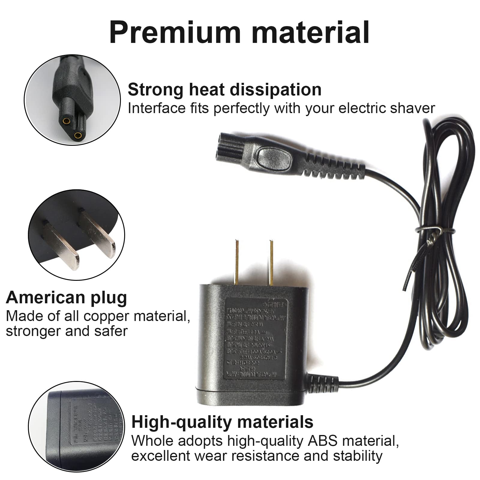 HQ8505 Replacement Power Cord for Philips Norelco Shavers - Compatible with OneBlade, Speed XL, SmartTouch XL, Spectra & Arcitec Series - Portable Charger Adapter for Travel, Home & Office Use