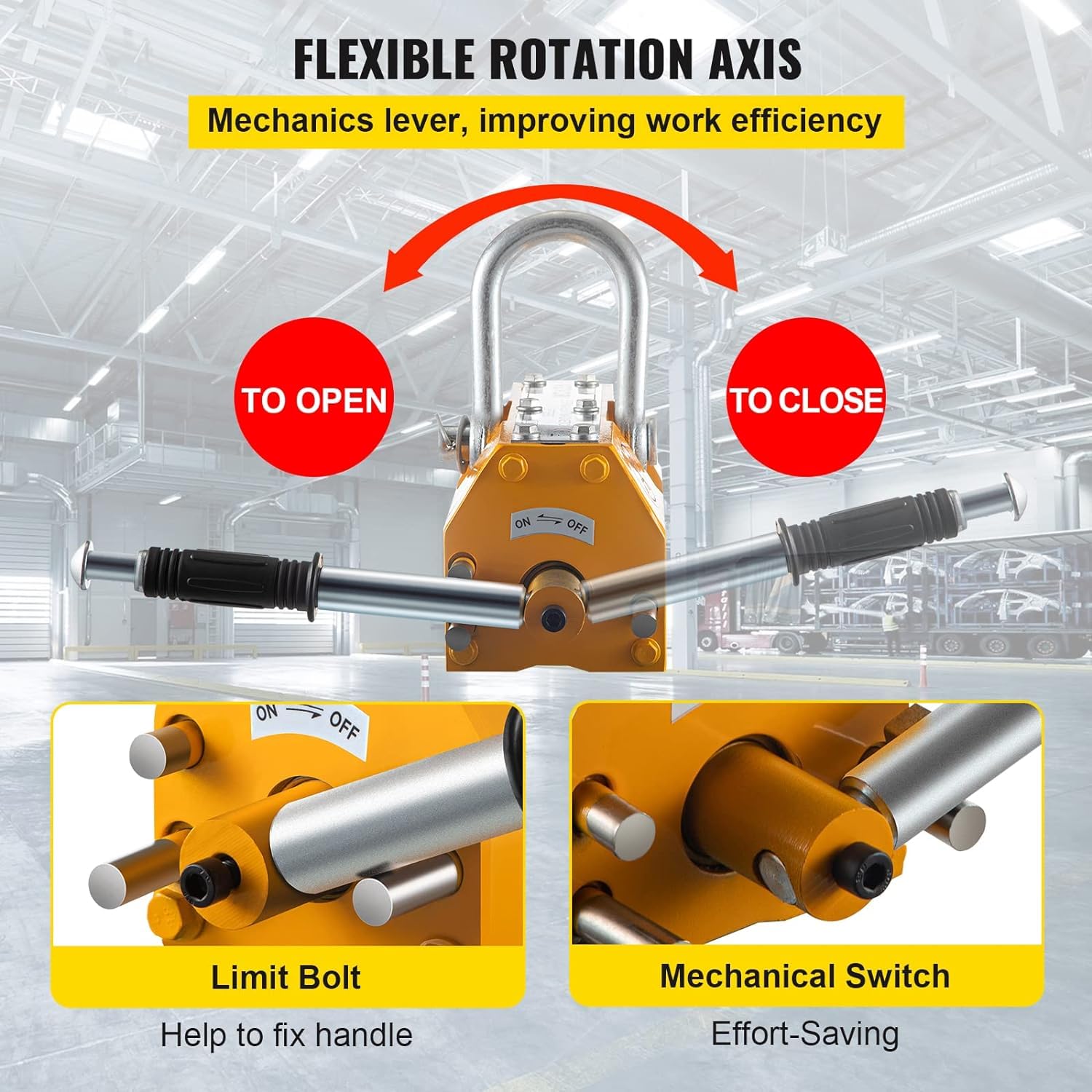 2200lbs/1000kg Heavy Duty Permanent Lifting Magnet - Industrial Strength Magnetic Lifter with Safety Release for Steel Plates & Metal Sheets - Perfect for Shop Cranes, Hoists, Warehouses & Construction Sites