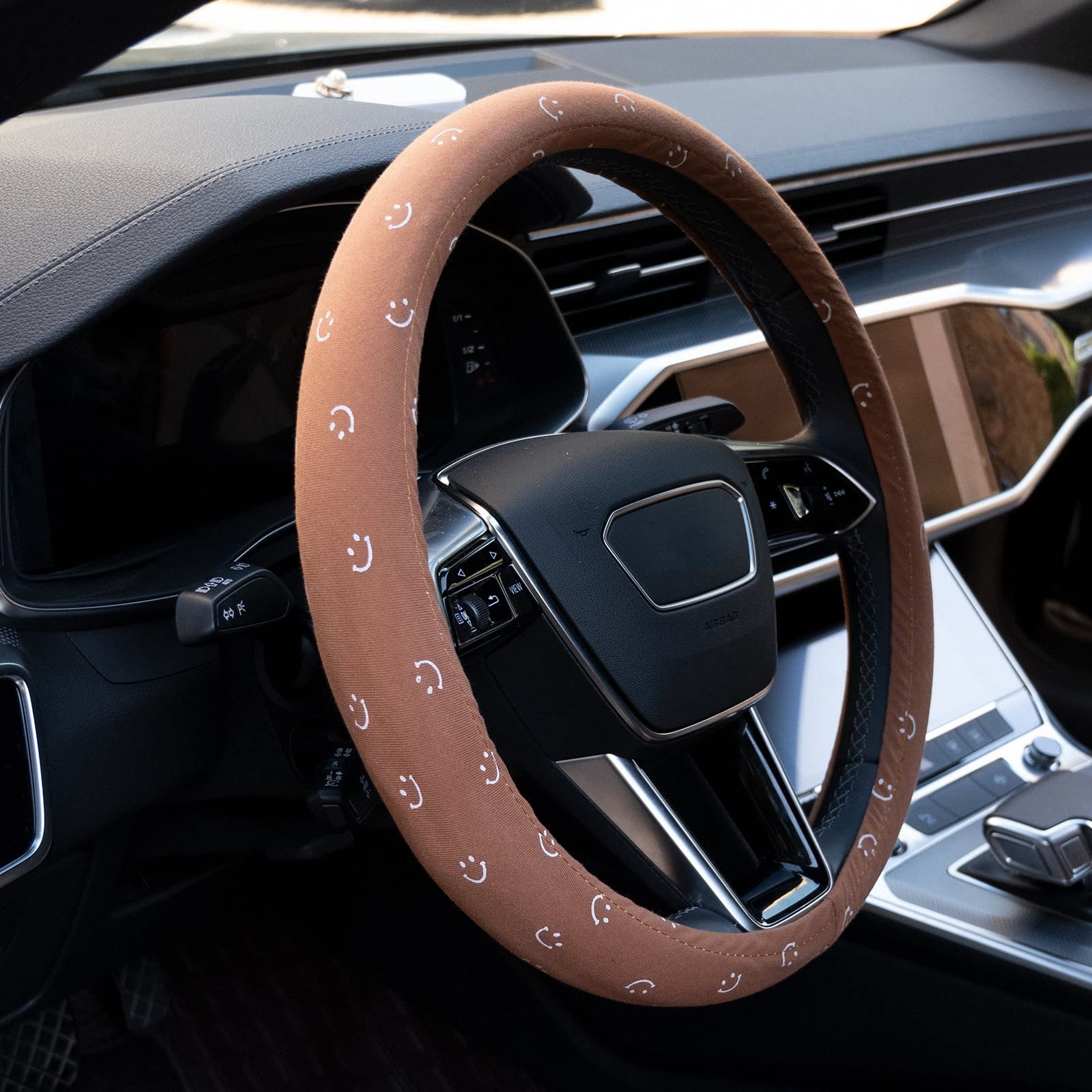 Soft Breathable Anti-Slip Steering Wheel Cover - Universal 15 Inch Brown Car Accessory for Women | Cute & Girly Vehicle Interior Decor | Perfect for Daily Commute & Road Trips