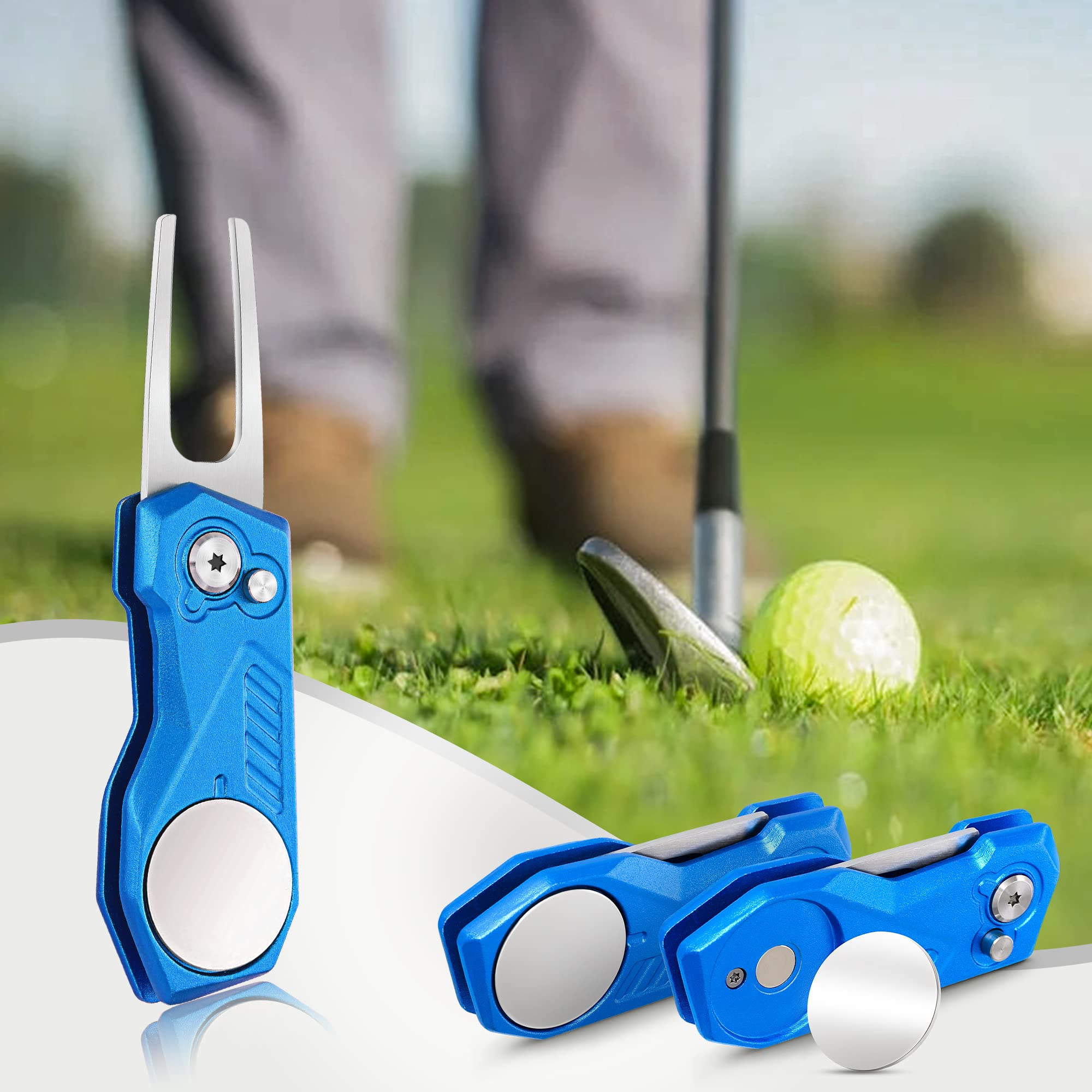 Premium All-Metal Foldable Golf Divot Repair Tool with Magnetic Ball Marker | Pop-Up Button Design | Durable Golf Accessories for Men | Perfect for Course Play & Practice Sessions