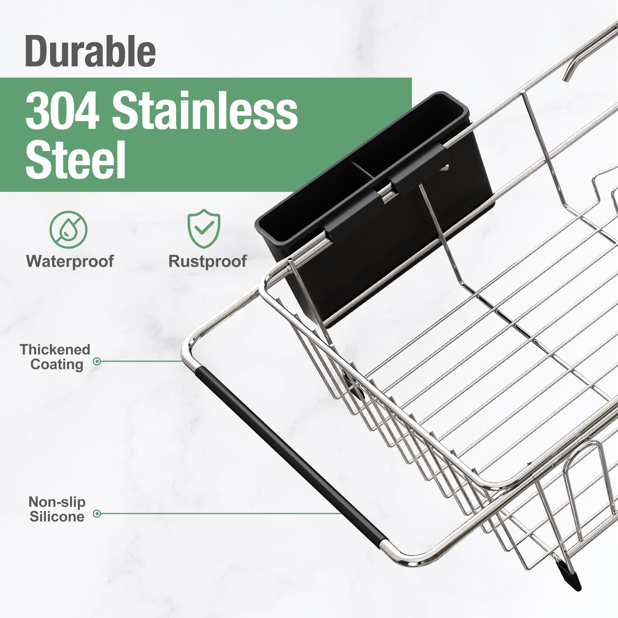 MAJALiS Stainless Steel Over The Sink Dish Drying Rack with Utensil Holder - Compact Space Saving Kitchen Sink Drainer, Silver | Perfect for Small Apartments, RVs & Countertop Organization