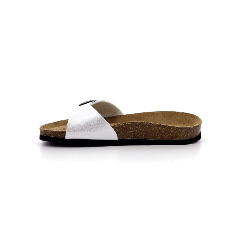 White Leather & Cork Mules for Women - Comfortable Slip-On Sandals for Summer, Beach, and Casual Wear
