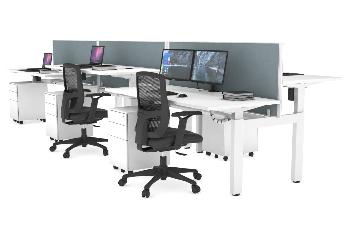 Adjustable 6-Person H Bench Workstation with White Frame [1400L x 700W] - Perfect for Office, Classroom, or Collaborative Workspace