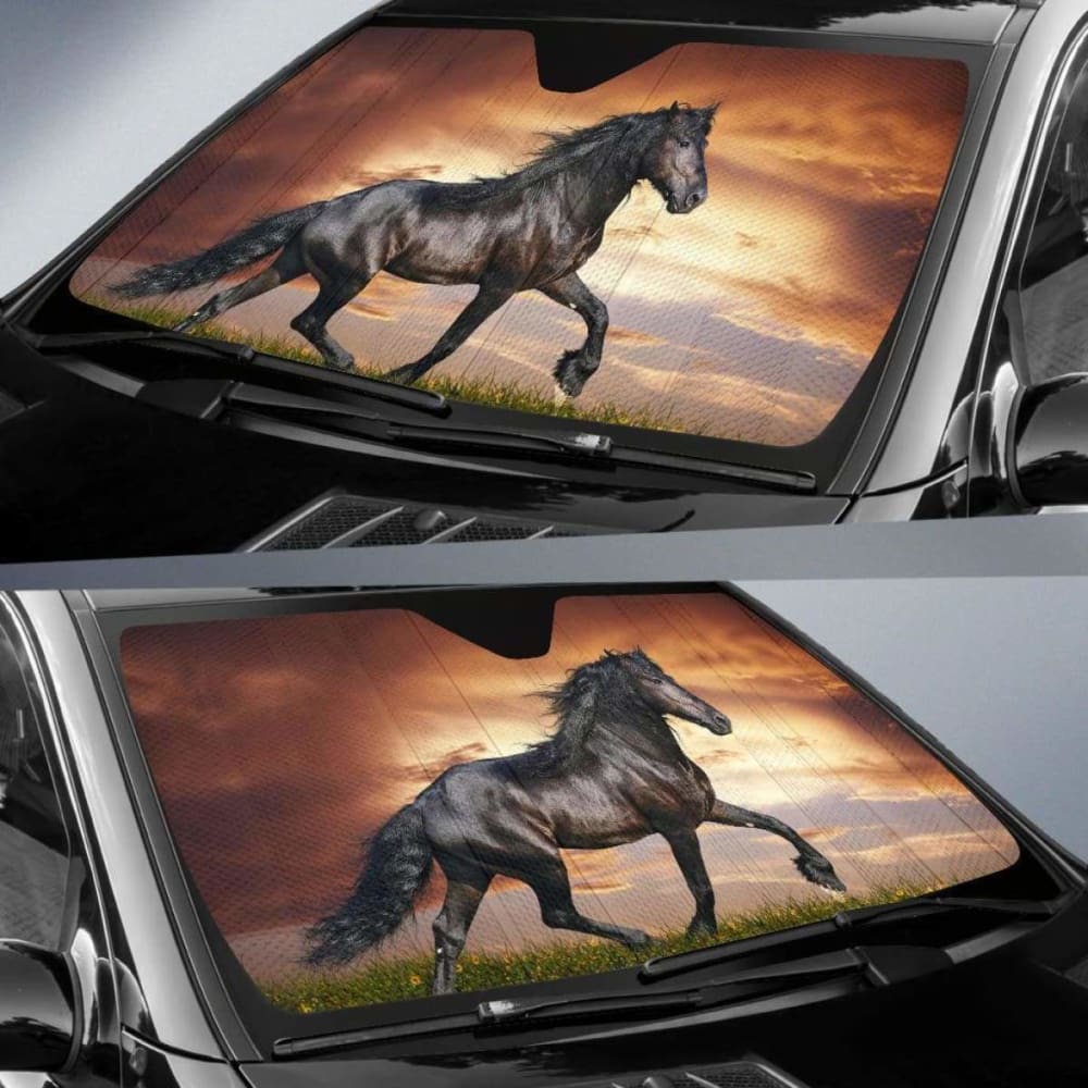 Premium Black Horse Car Sun Shade 172609 - UV Protection for Windshield & Windows - Perfect for Summer Parking & Road Trips