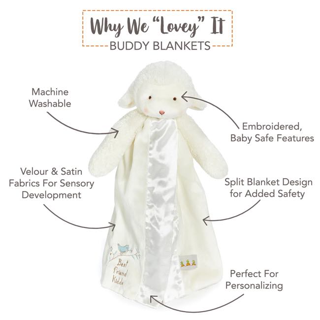 Bunnies By The Bay Buddy Blanket for Kids - Soft Plush Baby Blanket with Adorable Animal Designs - Perfect for Nursery, Stroller, and Travel Comfort