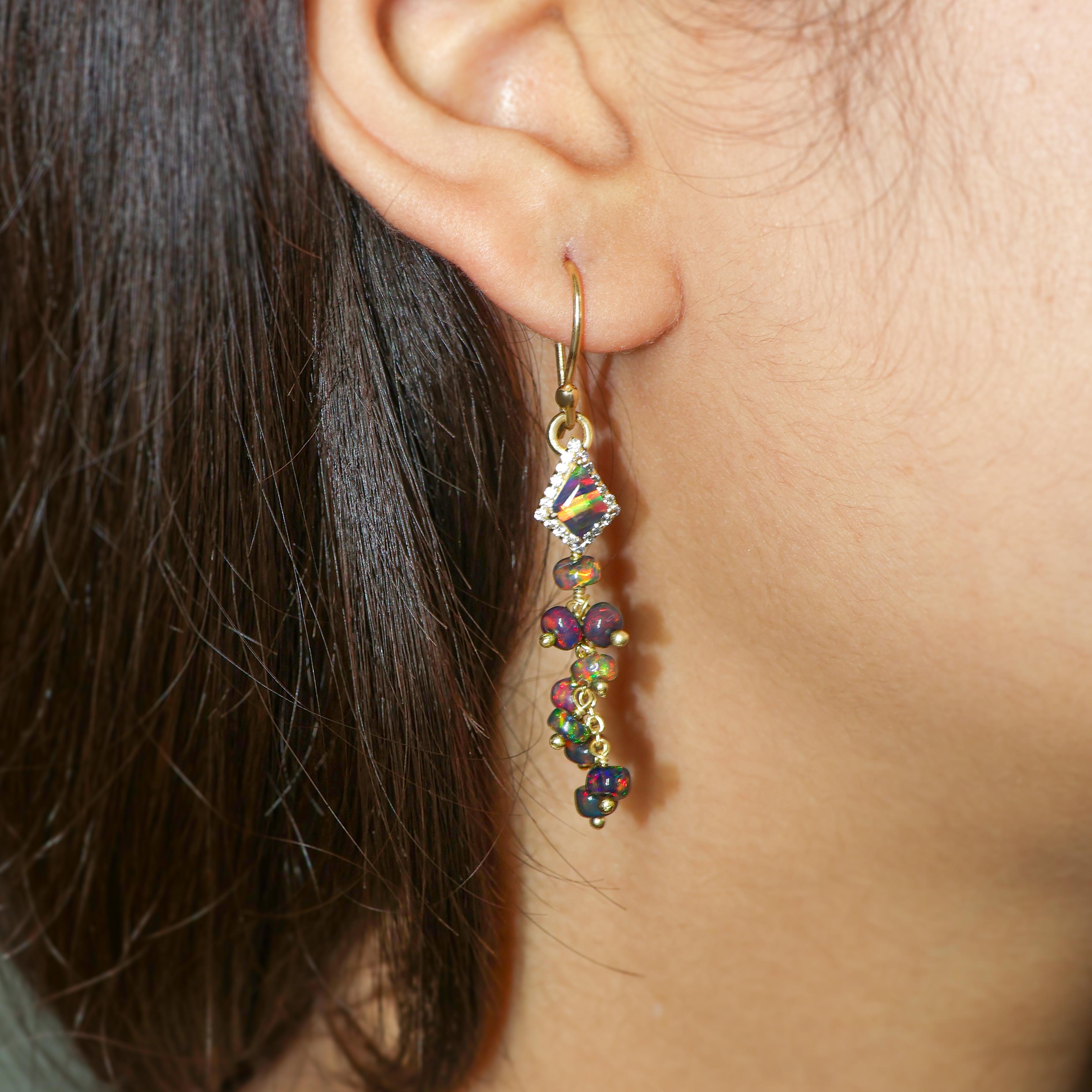 Handmade Wire Wrapped Kite-Shaped Black Opal Earrings for Women | Boho Chic Jewelry Gift | Perfect for Weddings, Parties & Special Occasions