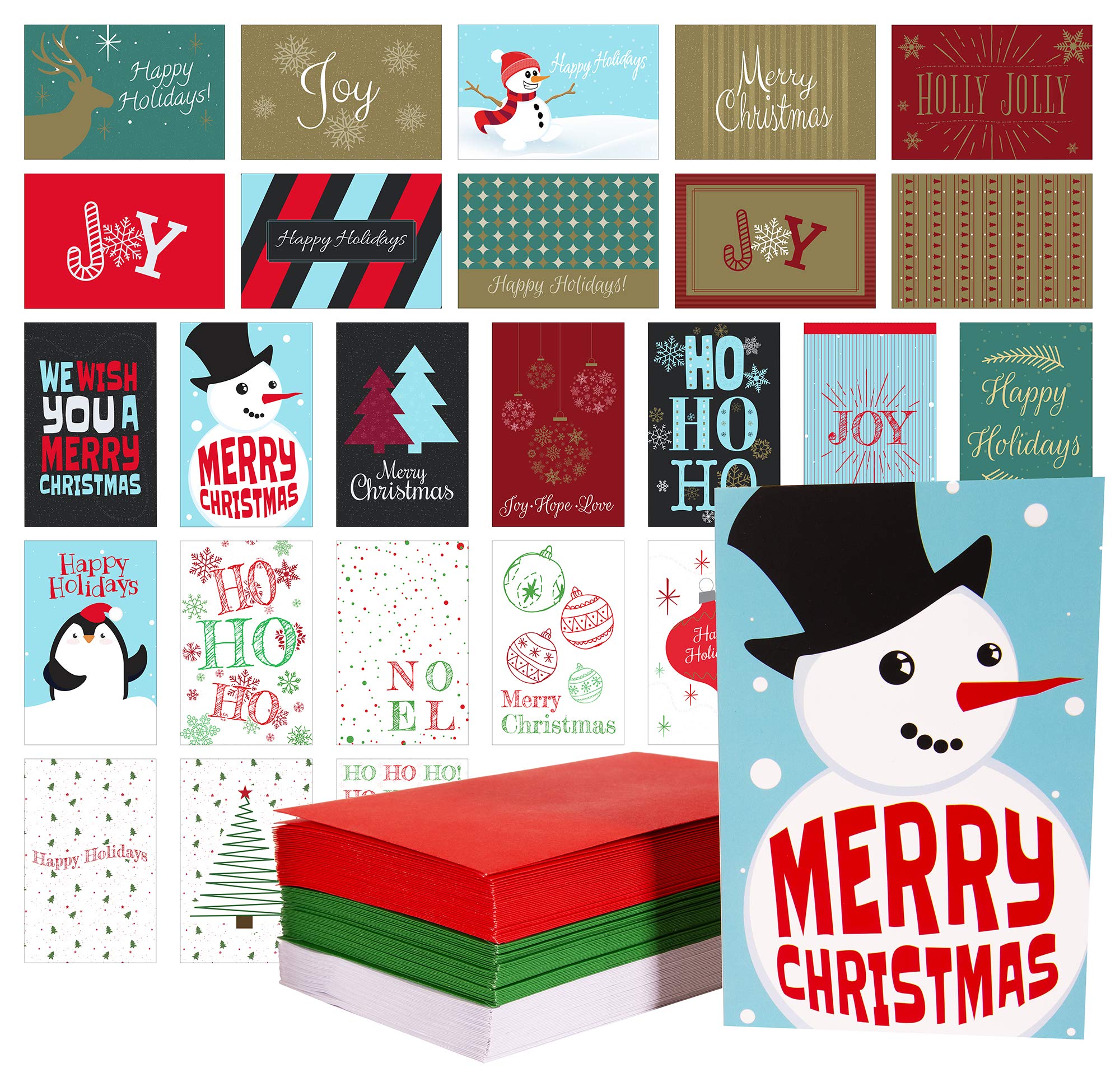 Bulk Kangaroo Christmas Cards Set - 108 Blank Holiday Greeting Cards with Assorted Designs & Red, Green, White Envelopes | Perfect for Office, School, Family Holiday Mailing & Gift Exchanges