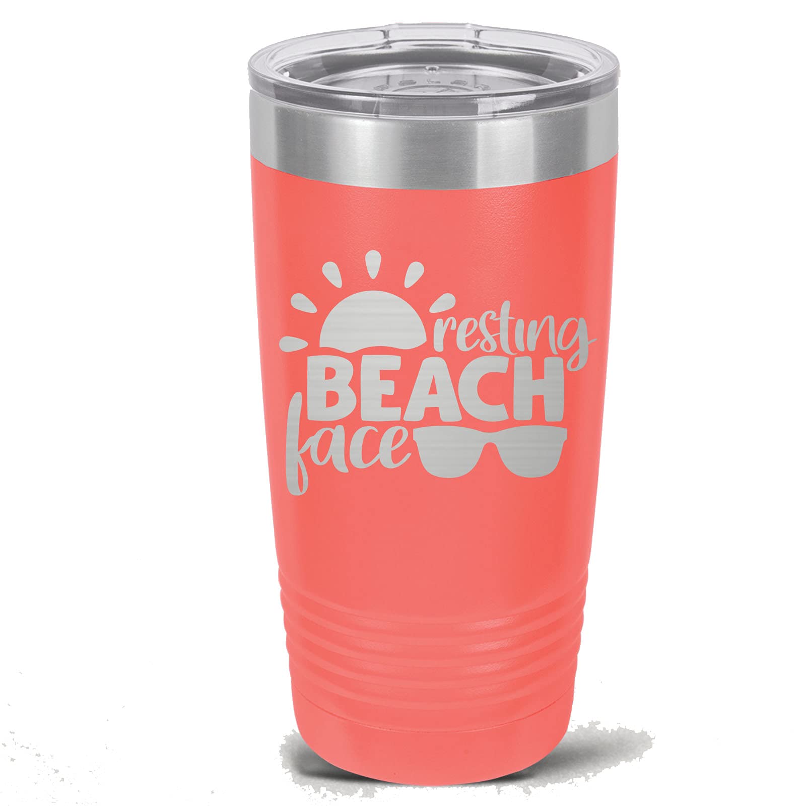 Resting Beach Face 20 oz Stainless Steel Tumbler with Lid & Straw - Coral Color Vacuum Insulated Cup for Hot & Cold Drinks - Perfect for Beach, Pool, Office & Travel