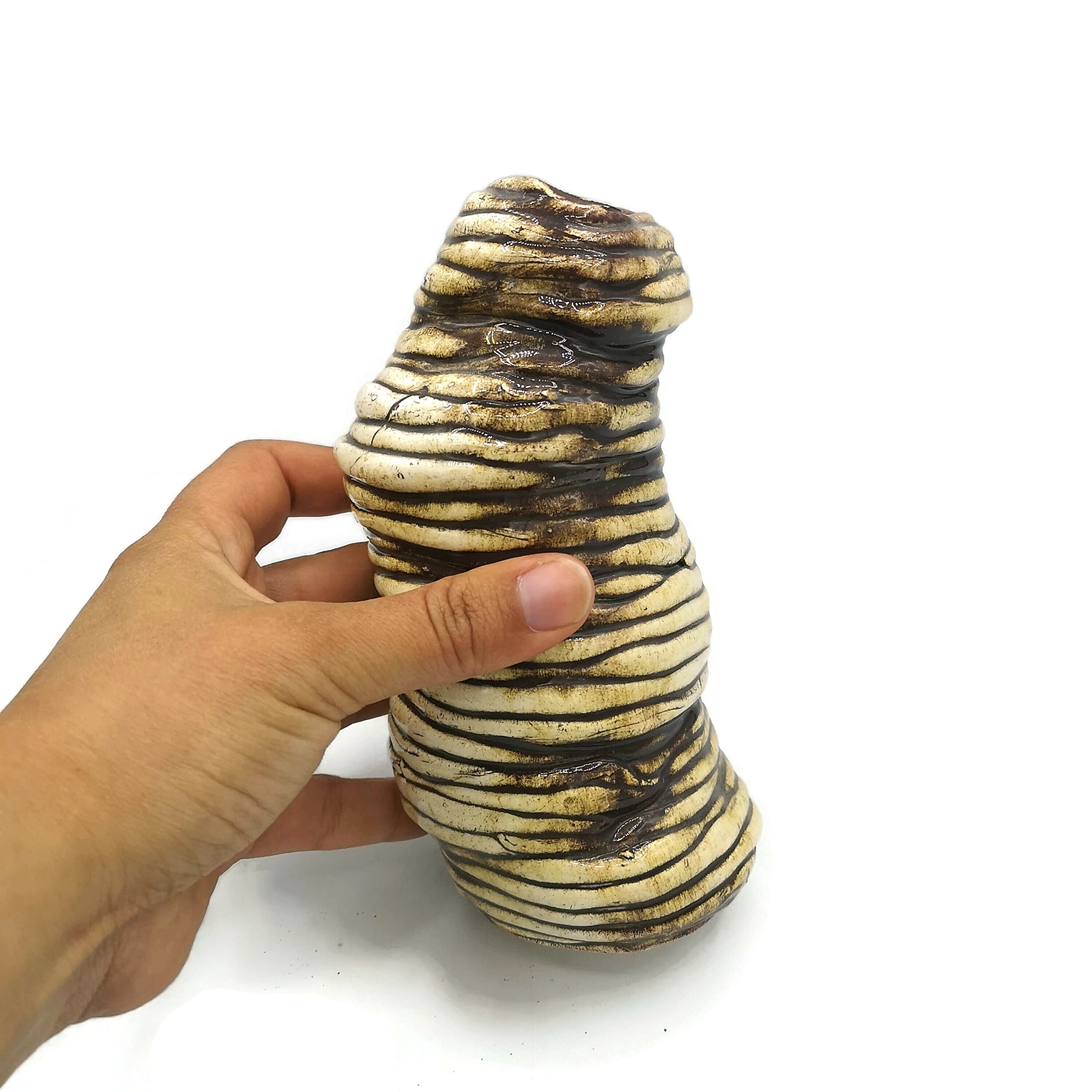 Handmade Ceramic Vase - Modern Abstract Sculptural Home Decor - Perfect Housewarming, Birthday Gift for Women - Office & Living Room Table Centerpiece (6.3