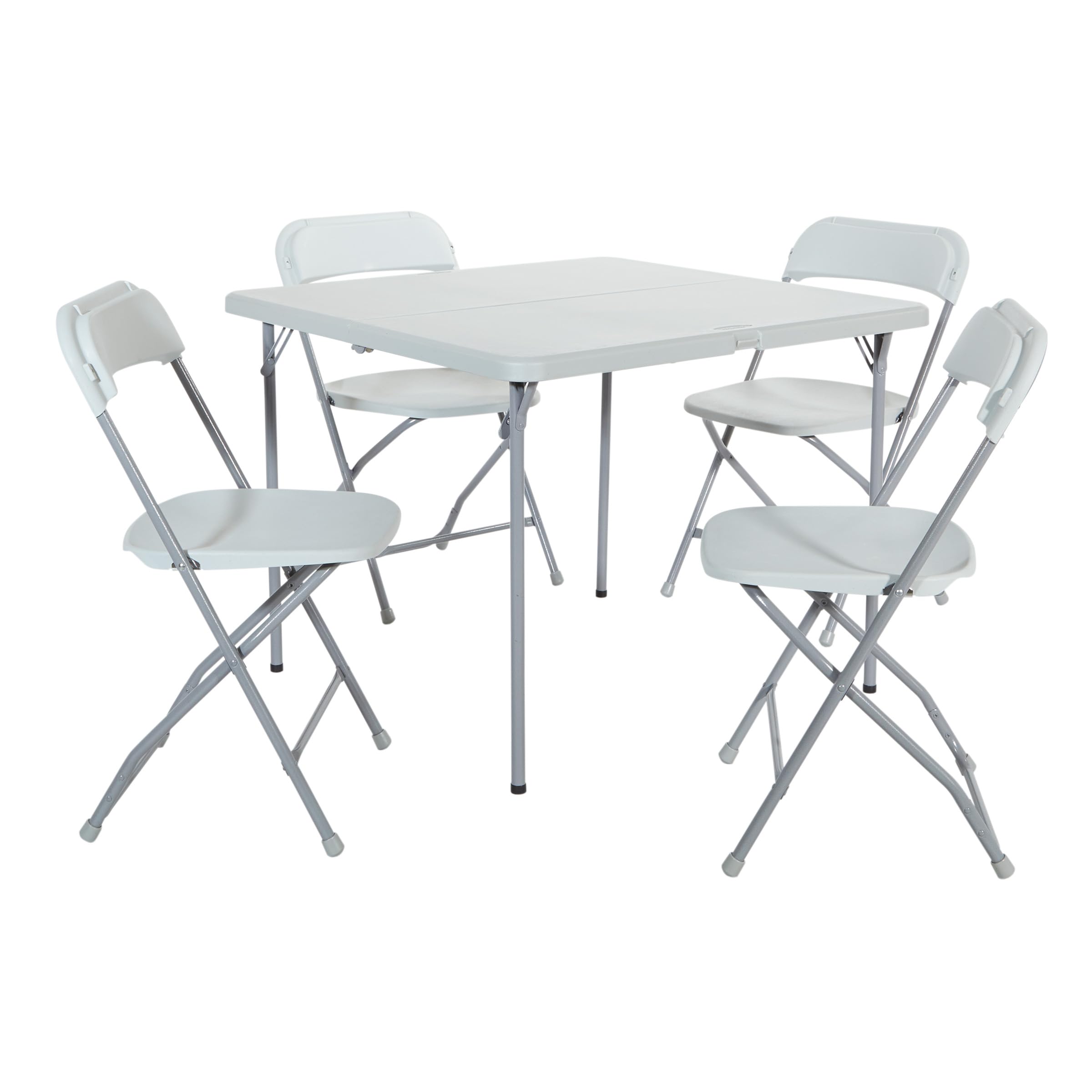 Office Star Resin 5-Piece Folding Square Table and Chair Set in Light Grey - Perfect for Outdoor Patio, Picnics, and Small Space Dining