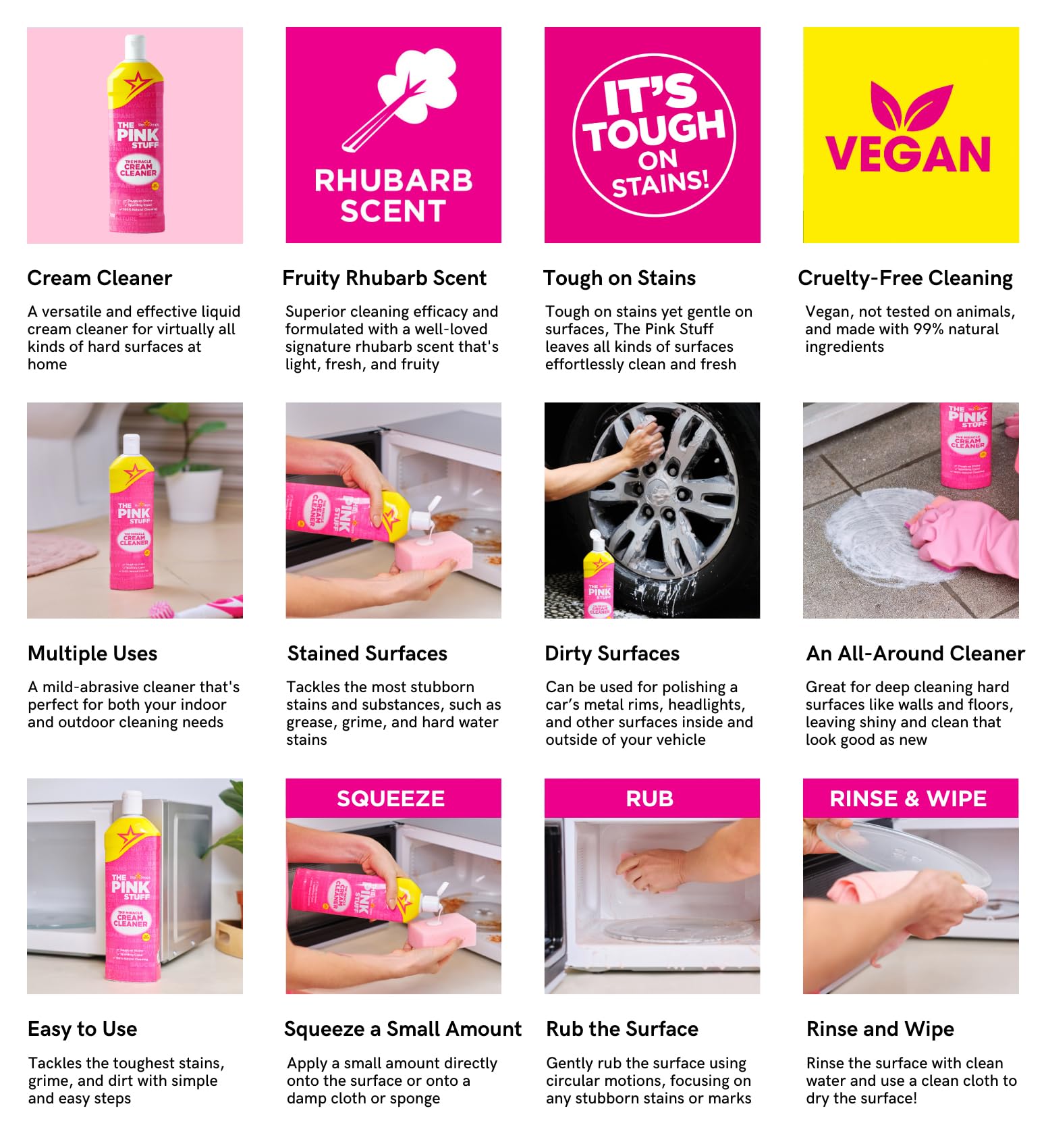 Stardrops The Pink Stuff Miracle Cream Cleaner 16.9 Fl Oz (500ml) - Powerful Stain Remover for Kitchen, Bathroom & Household Surfaces