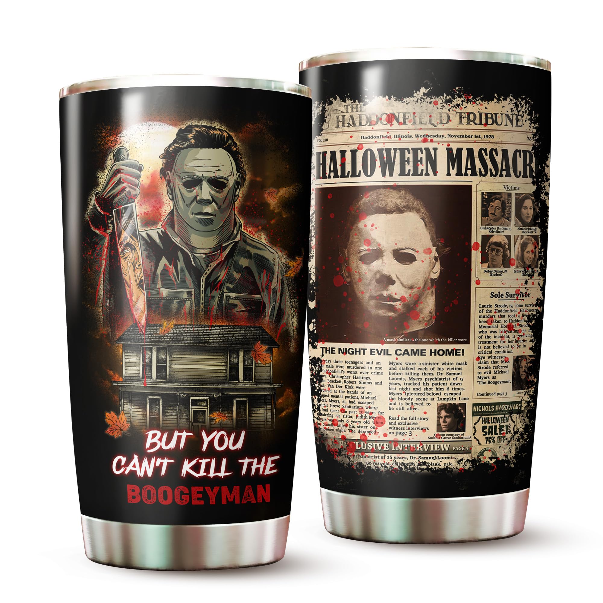 20oz Scary Halloween Tumbler Mug - Horror Themed Insulated Cup for Halloween & Christmas Gifts - Perfect for Spooky Parties, Office Use & Holiday Decorations