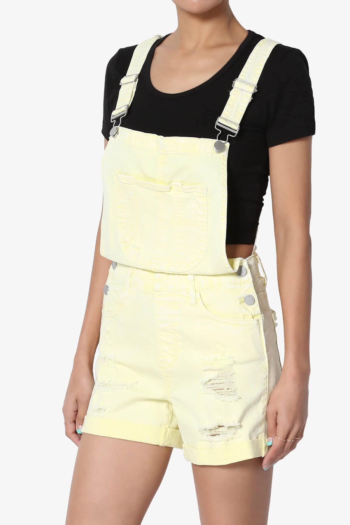 TheMogan Junior's Ripped Stretch Denim Short Overall - Girls' Fashion Romper with Suspenders | Perfect for Summer Outfits, Casual Wear & Playdates