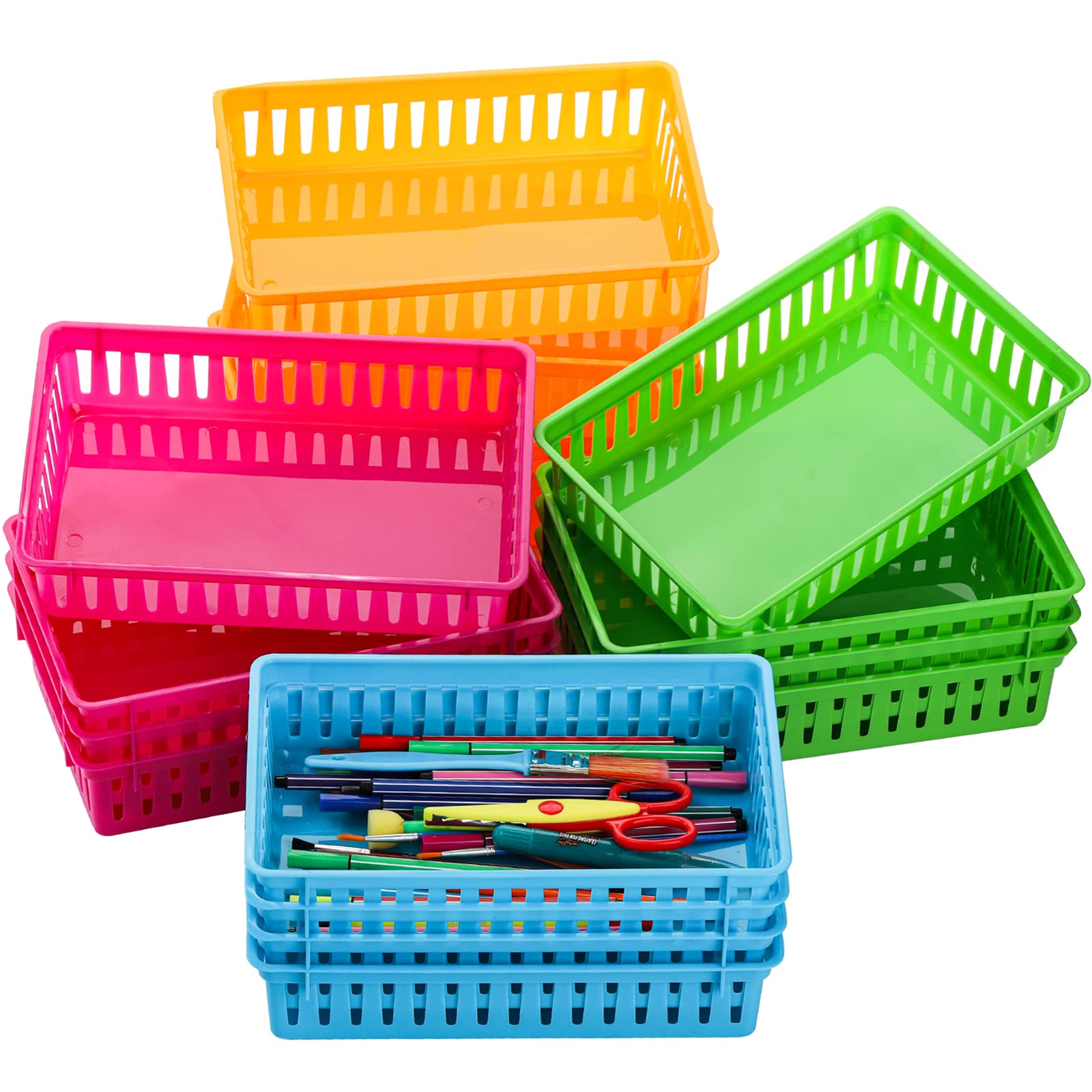 DEAYOU 16-Pack Colorful Plastic Storage Baskets & Organizer Bins for Classroom, Home, Office - 10.2