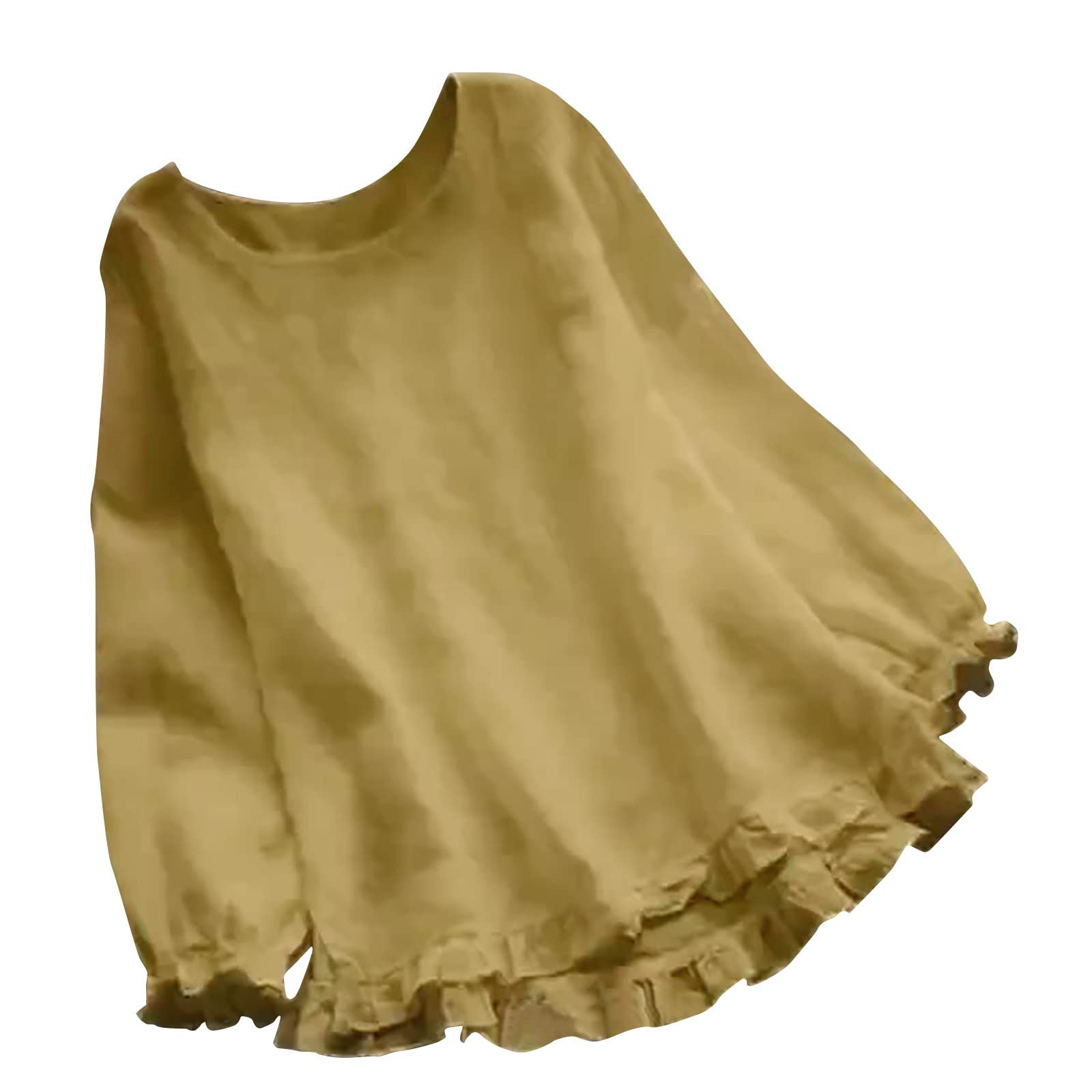 Women's Cotton Linen Long Sleeve Tops - Solid Color Flowy Crewneck Babydoll Shirt for Casual Wear | Perfect for Office, Date Night & Weekend Outings