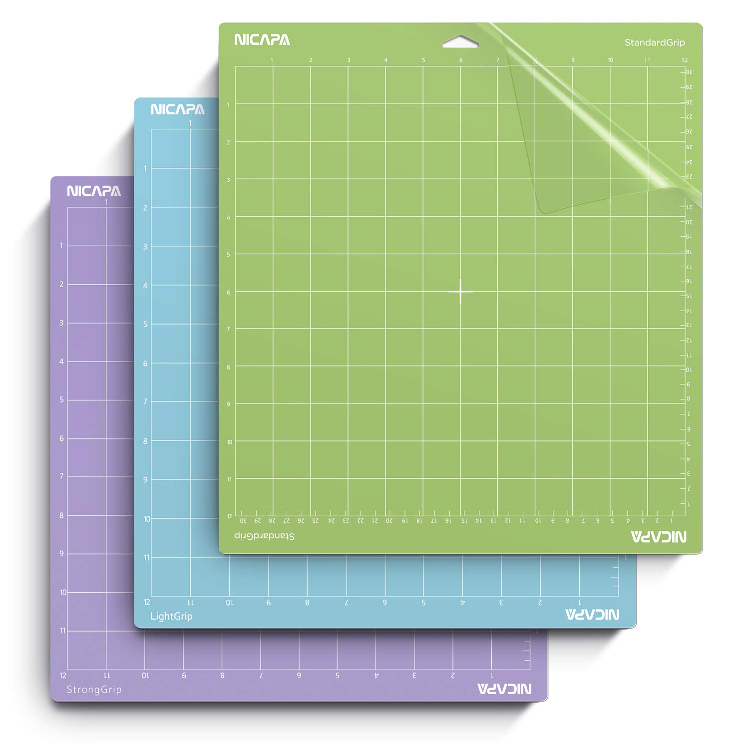 Nicapa 12x12 Inch Replacement Cutting Mats for Cricut Maker 3, Maker, Explore 3, Air 2, Air & One - 3 Pack (Standard Grip, Light Grip, Strong Grip) - Non-Slip Adhesive Gridded Mats for Vinyl, Paper & Fabric Cutting - Perfect for DIY Crafts, Scrapbooking & Home Projects
