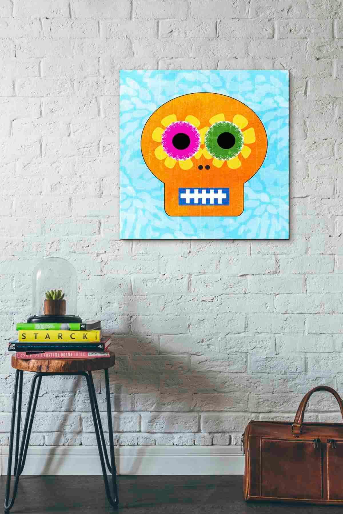 Day Of The Dead IV Canvas Wall Art by Linda Woods - 26x26 Inch Mexican Folk Art Painting, Home Decor for Living Room, Bedroom & Office