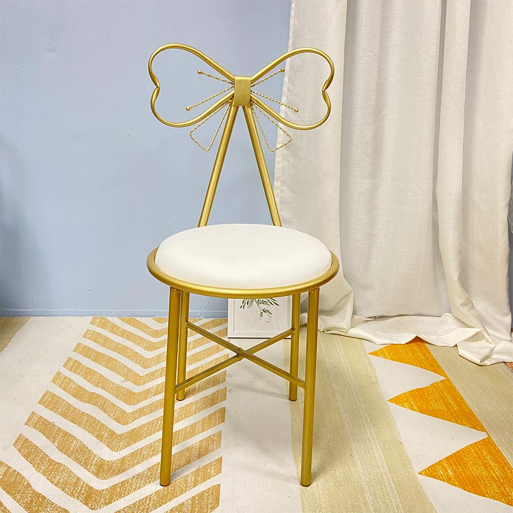 Modern Bow Vanity Chair Set of 2 - PU Leather Butterfly Stool with Metal Legs for Makeup Room, Bedroom, Dressing Room & Nail Salon - Elegant White Vanity Stools for Women's Dressing Table, Bridal Suite & Beauty Parlor