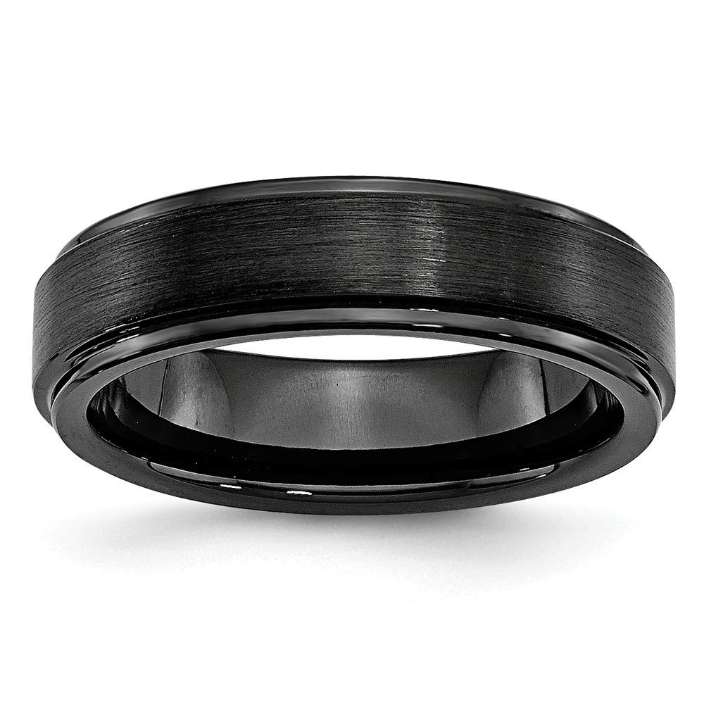 Black Ceramic Ring for Women - Brushed & Polished Ridged Edge Band, 6mm & 8mm Width, Sizes 4-10 | Elegant Jewelry Gift for Anniversary, Birthday & Everyday Wear