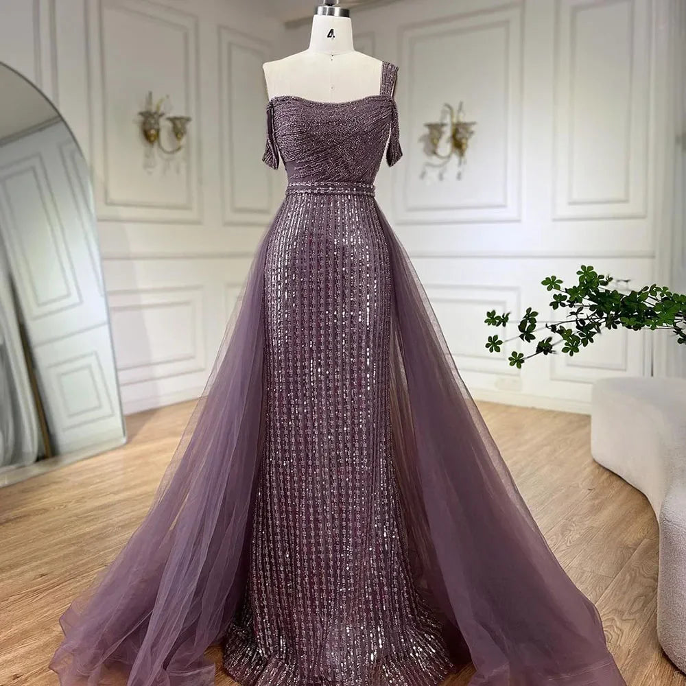Serene Hill Gold Mermaid Elegant One Shoulder Beaded Evening Gown - Luxury Wedding Party Dress for Women 2025 | Perfect for Red Carpet Events, Galas & Formal Occasions