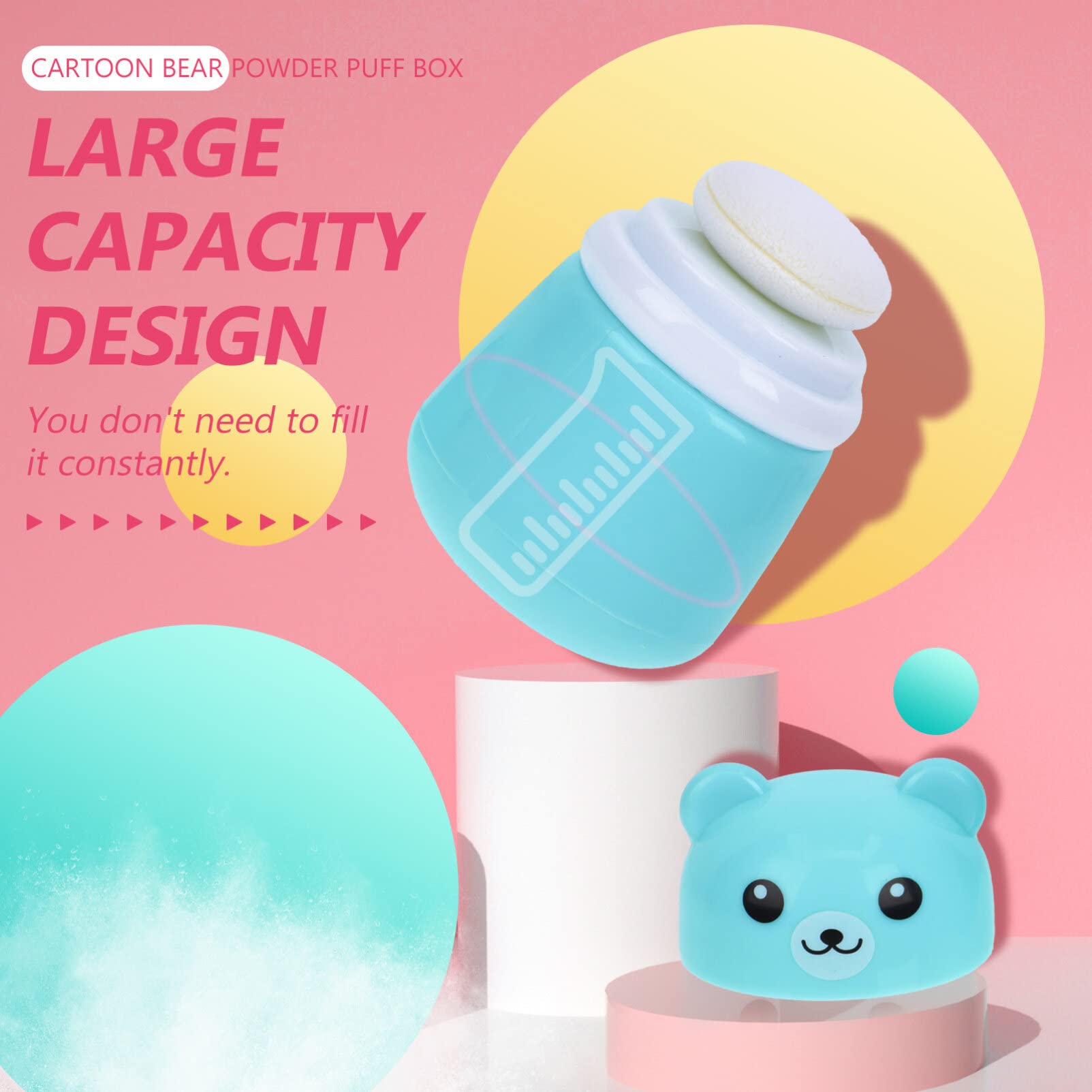 SOLUSTRE Puff Box - Cute Cartoon Bear-Shaped Empty Talcum Powder Container for Baby Care | Baby Body Powder Sponge Storage Case | Perfect for Nursery, Baby Shower Gifts & Travel (Blue)