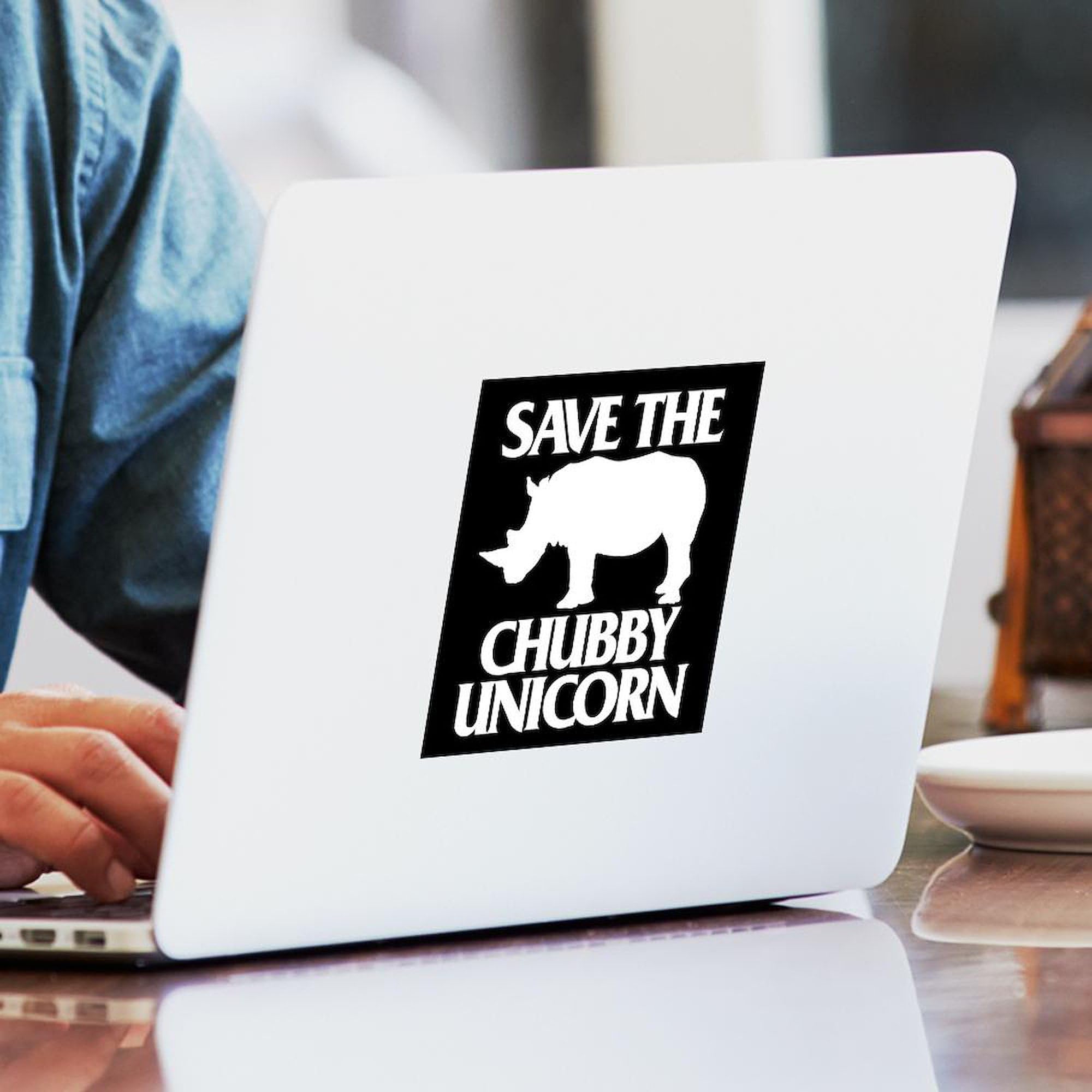 Save The Chubby Unicorn 3x3 Inch Square Bumper Sticker - Waterproof Vinyl Car Decal for Windows, Laptops & Notebooks - Cute Unicorn Gifts for Kids & Animal Lovers