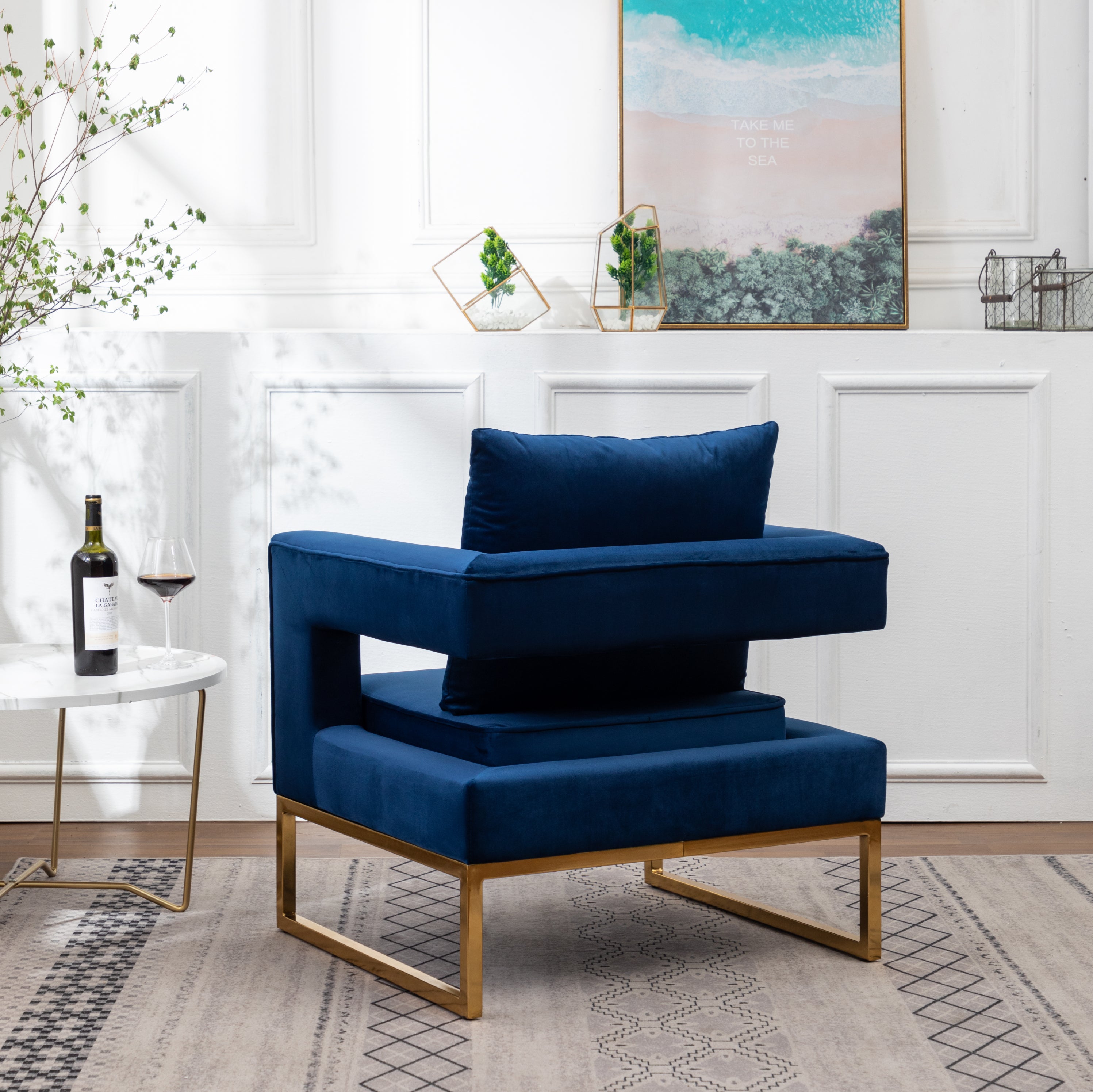 Roundhill Furniture Lenola Contemporary Upholstered Accent Arm Chair - Modern Living Room Chair for Home Office, Lounge & Reading Nook - Comfortable Fabric Armchair with Wooden Legs