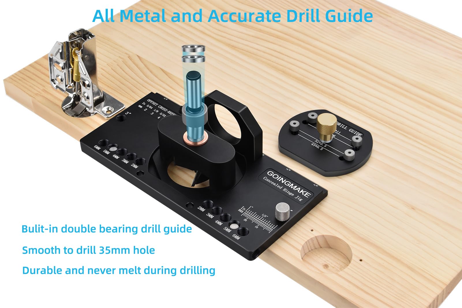 All-Metal Concealed Hinge Jig with Dust Vacuum Adapter - 35mm Cabinet Hinge Drilling Tool for Door & Cabinet Installation | Perfect for Woodworking Projects & Professional Cabinet Making
