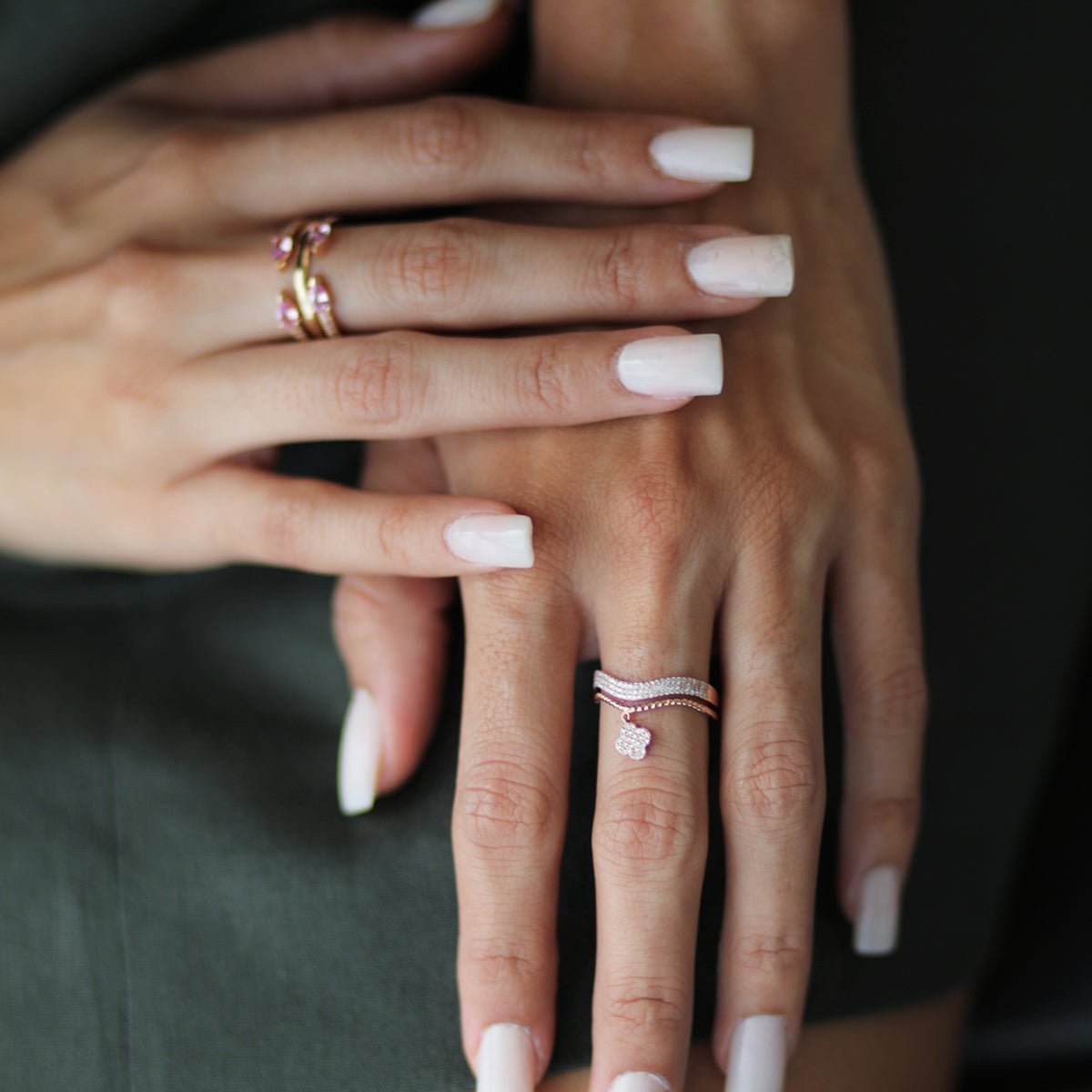 14k Rose Gold Diamond Pavé Clover Drop Cable Ring for Women - Elegant Dainty Jewelry Gift for Her, Perfect for Valentine's Day, Anniversary & Special Occasions