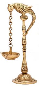Brass Bird Diya Oil Lamp Stand - Hindu Puja Religious Decor, Feng Shui Gift & Home Temple Hanging Diya with Chain (Set of 4) - Perfect for Festivals, Meditation & Spiritual Decorations